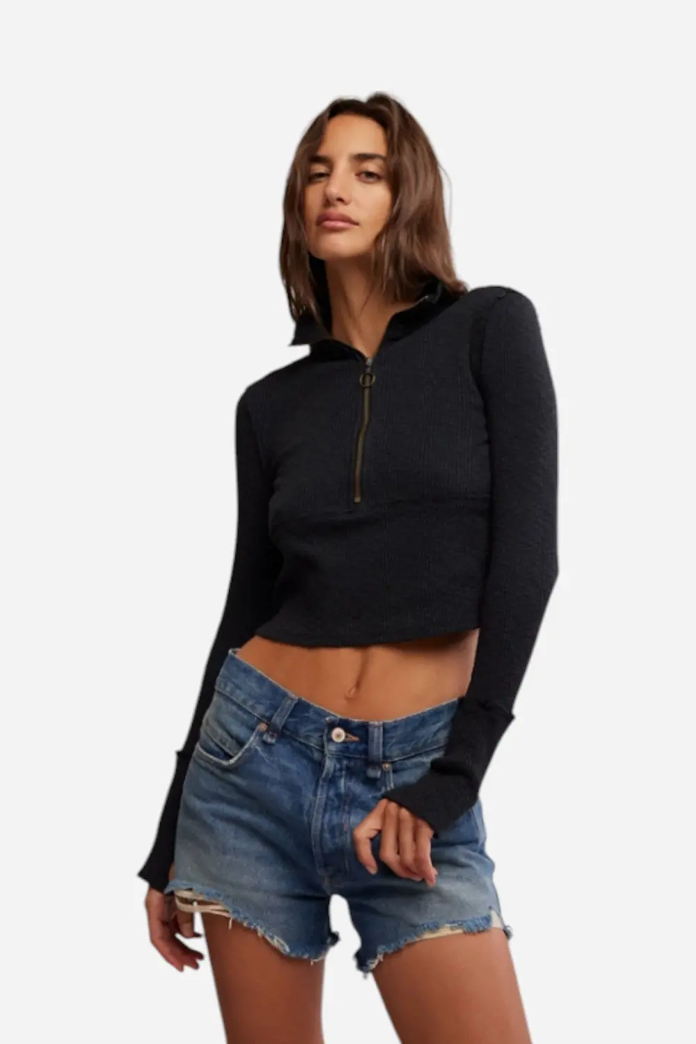 Free People Midnight 1/2 Zip In Black 1