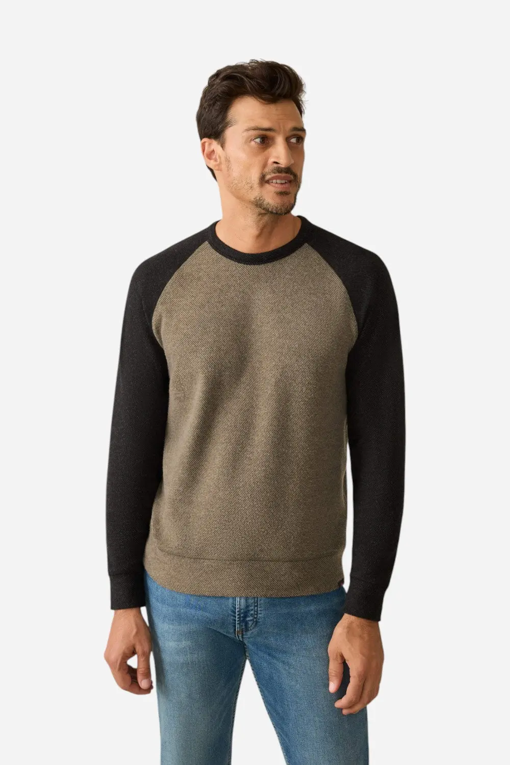 Faherty Legend Baseball Sweater Crew In Mossy Charcoal 1