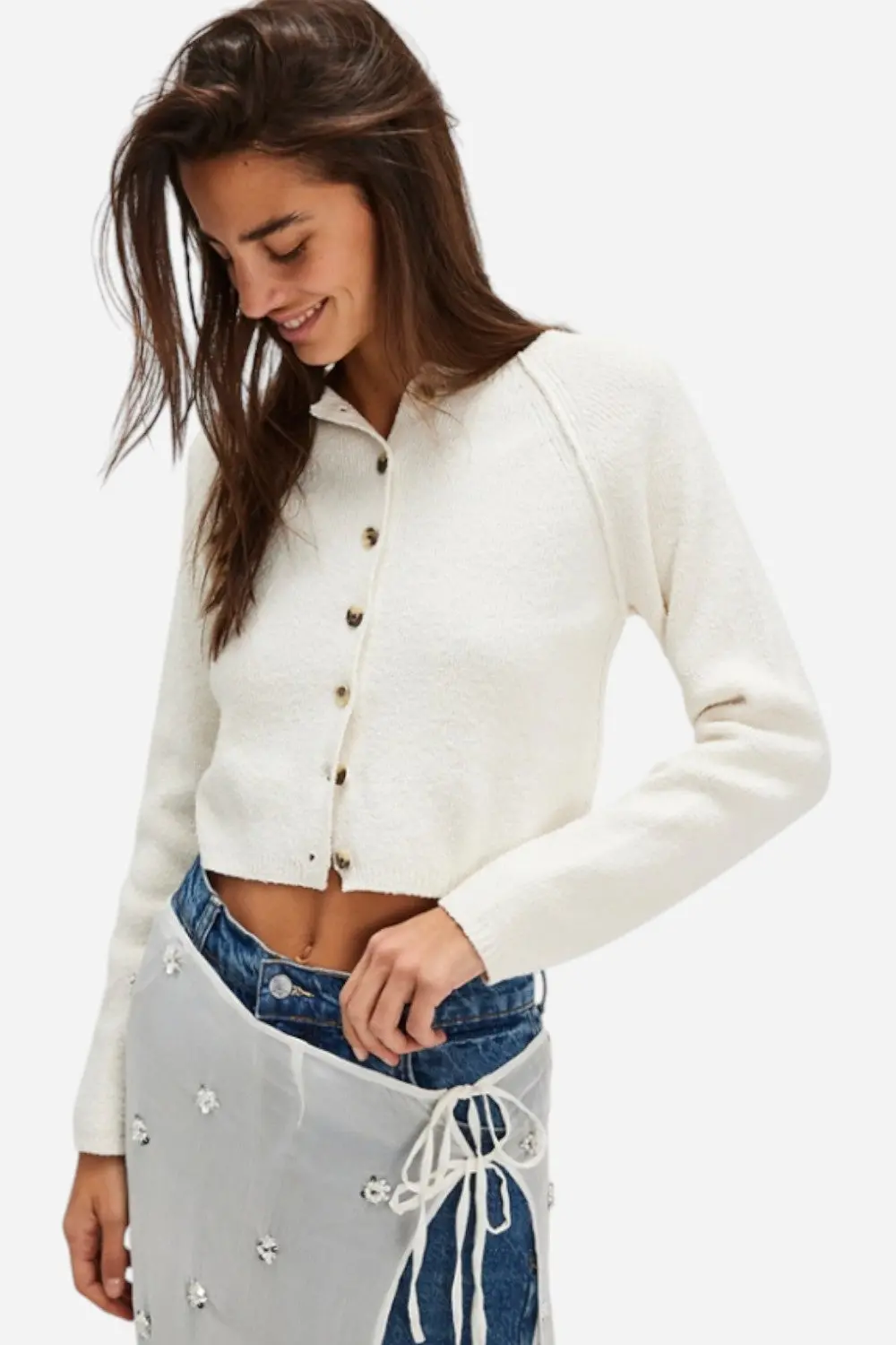 Free People Sydney Shrunken Cardi In Optic White 1