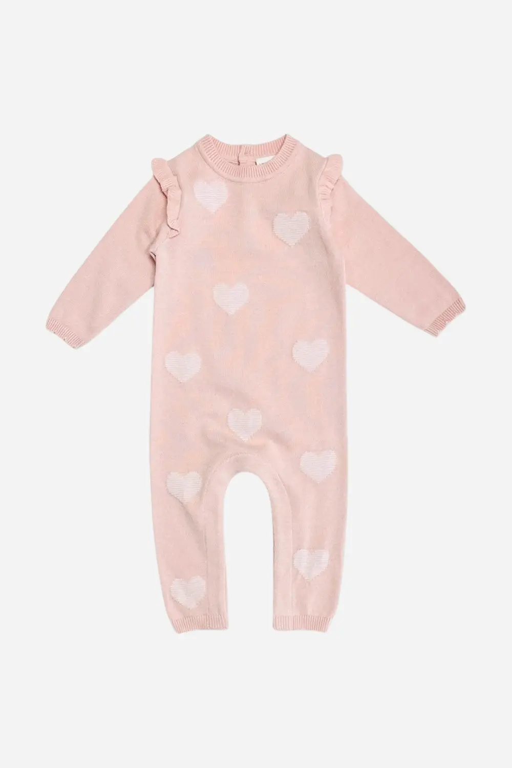 Viverano Hearts Jacquard Knit Baby Jumpsuit In Pink 1