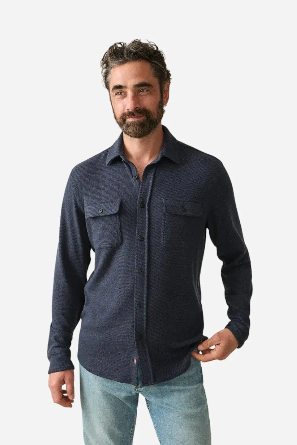 Faherty Legend Sweater Shirt Brighton Navy Twill 1
