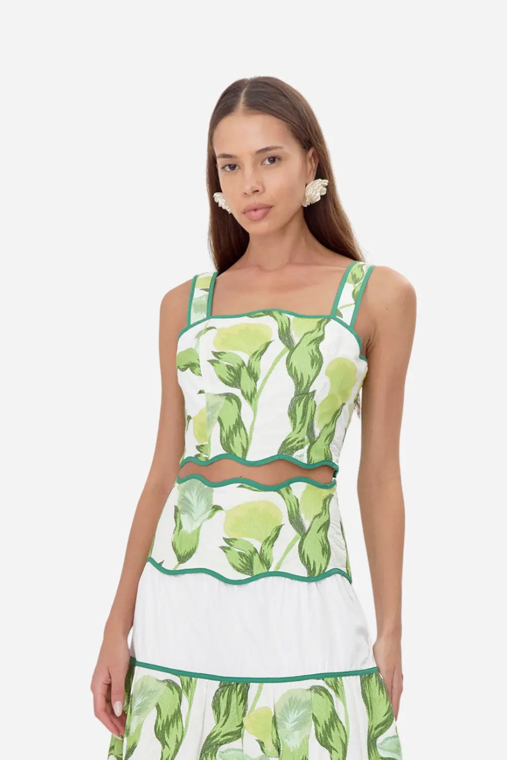 Adelyn Rae Daphne Embroidered Scalloped Trim Crop Top 1