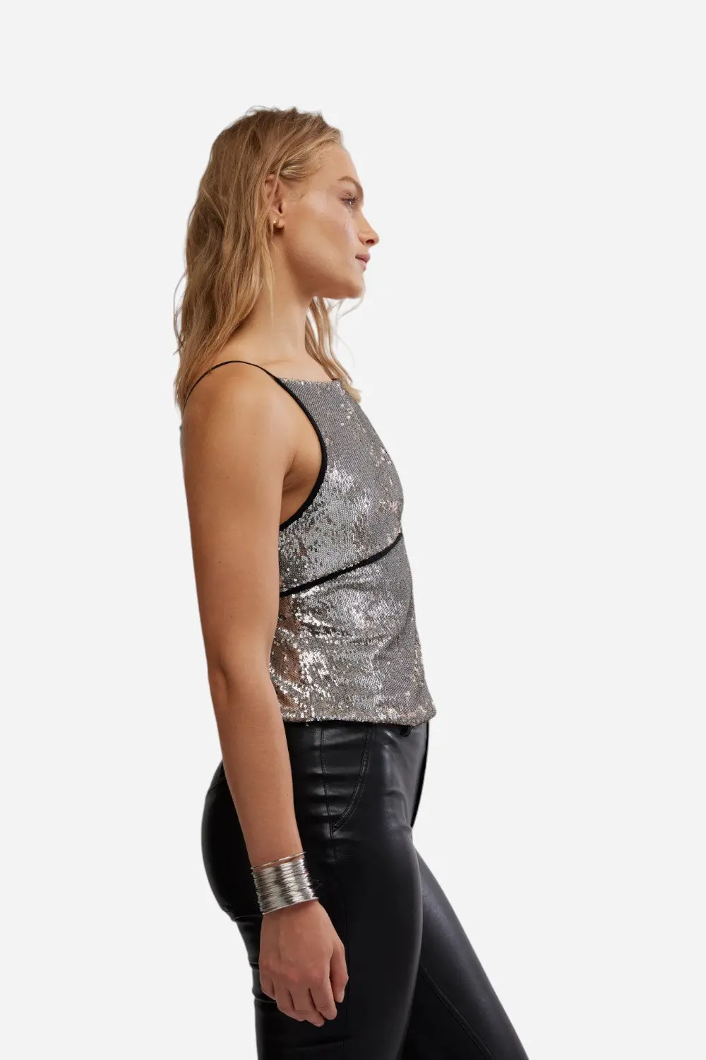 Free People James Sequin Tank In Silver Combo 2