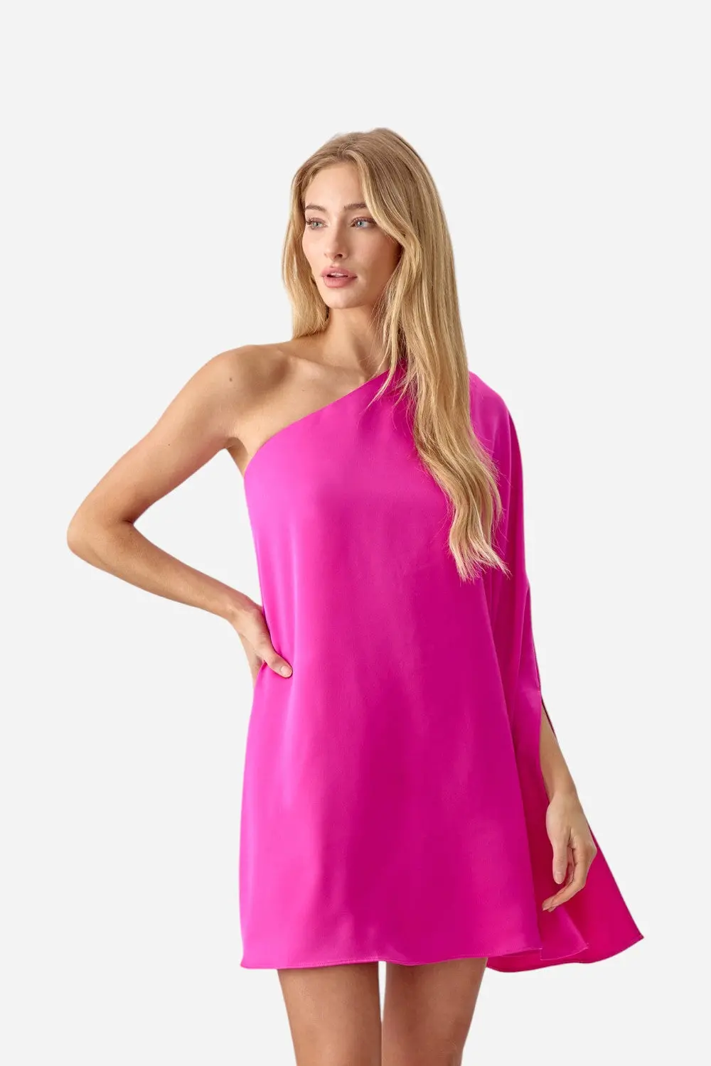 Adelyn Rae Cameron One Shoulder Cape Dress 1