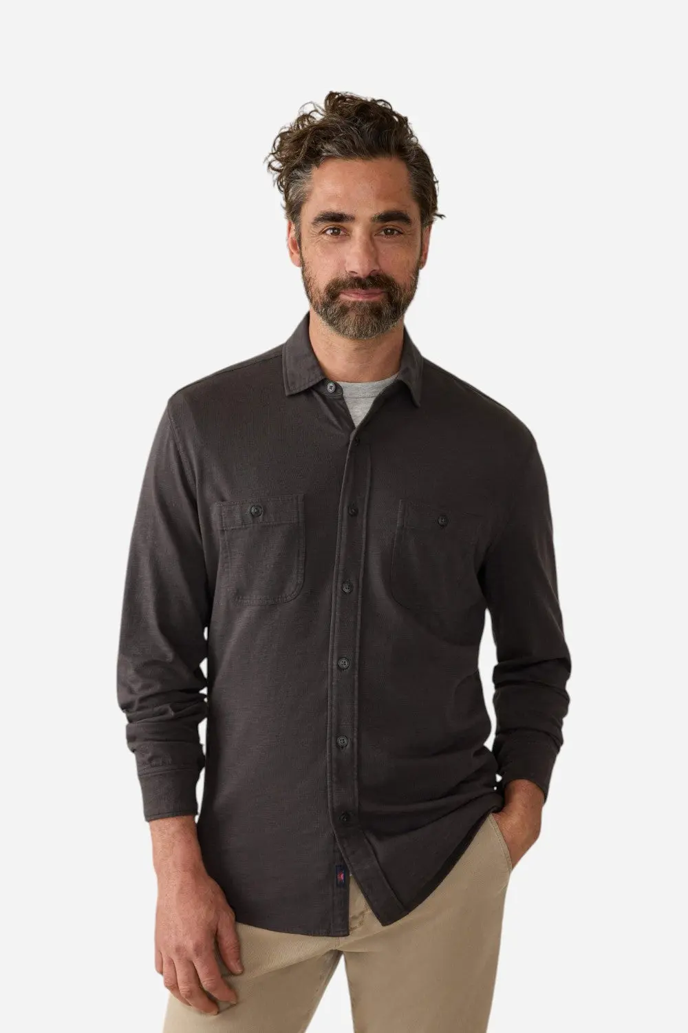 Faherty Sunwashed Double Pocket Knit Shirt In Washed Black 1