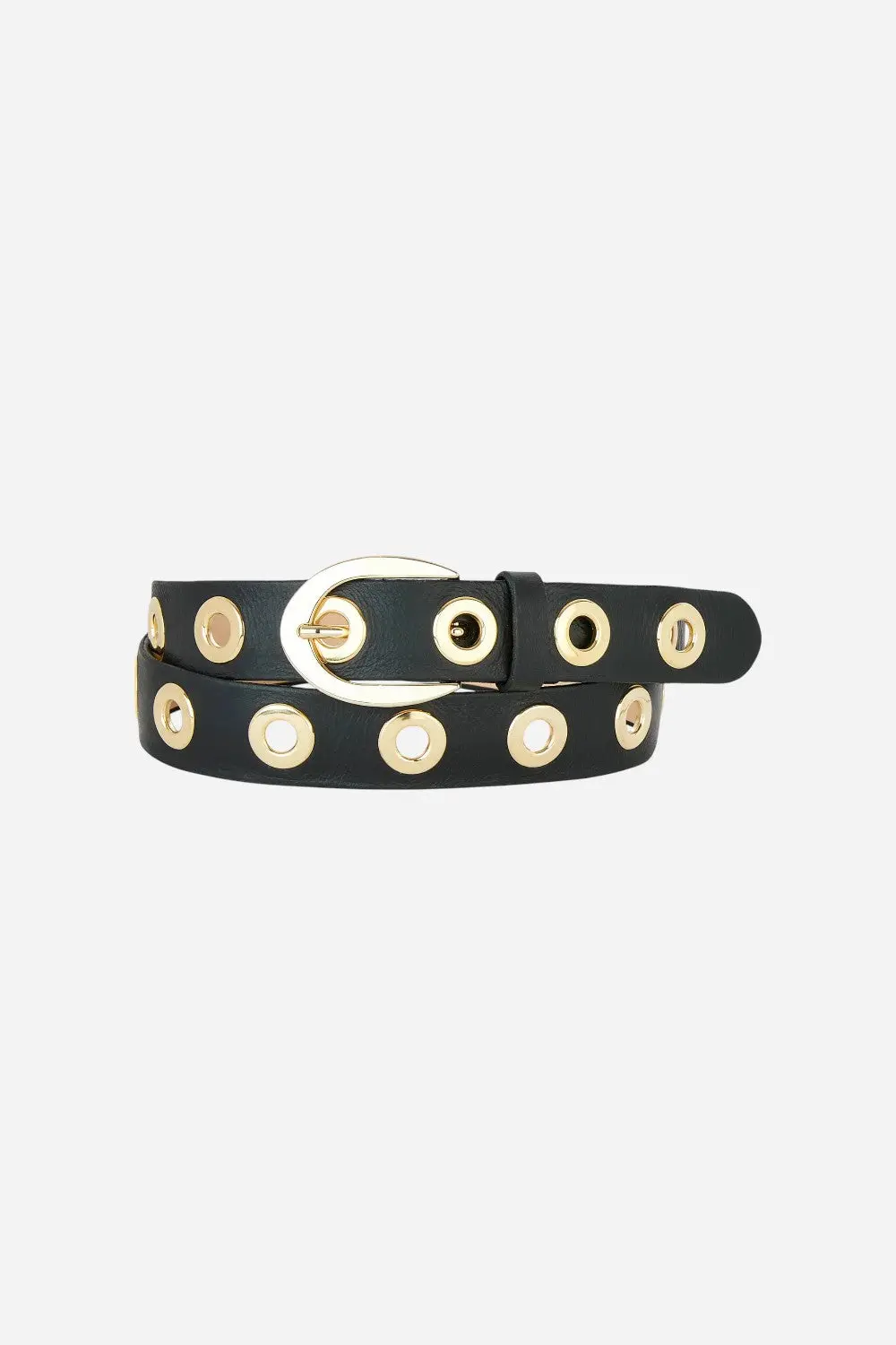 Brave Leather Ltd Leah Napa Belt In Smooth Black - Gold 1
