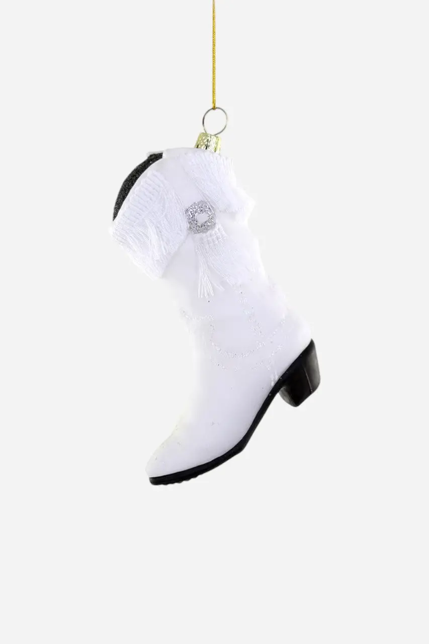 Fringe Cowboy Boot White Ornament 1