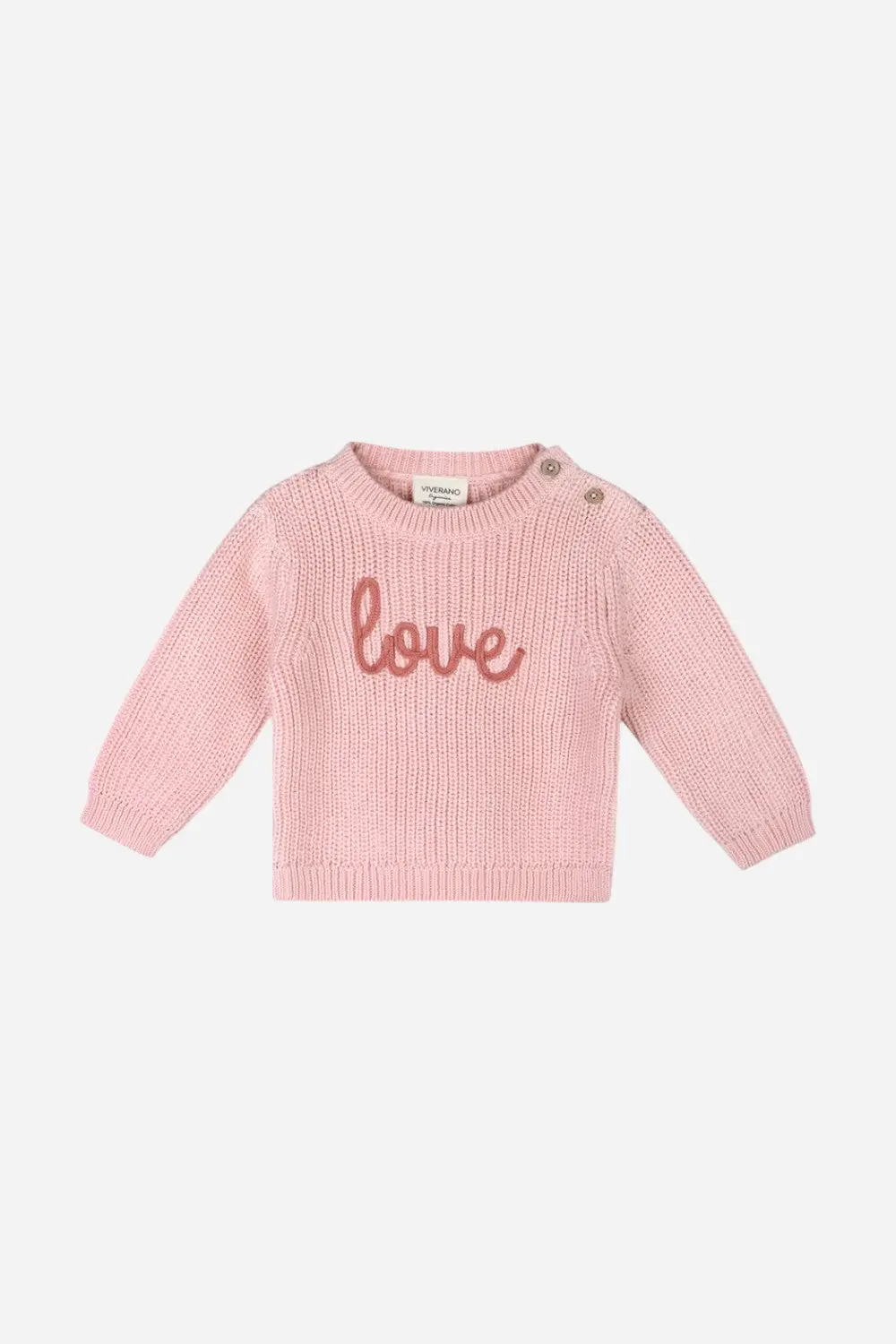 Viverano Love Embroidered Chunky Knit Baby Sweater In Pink 1