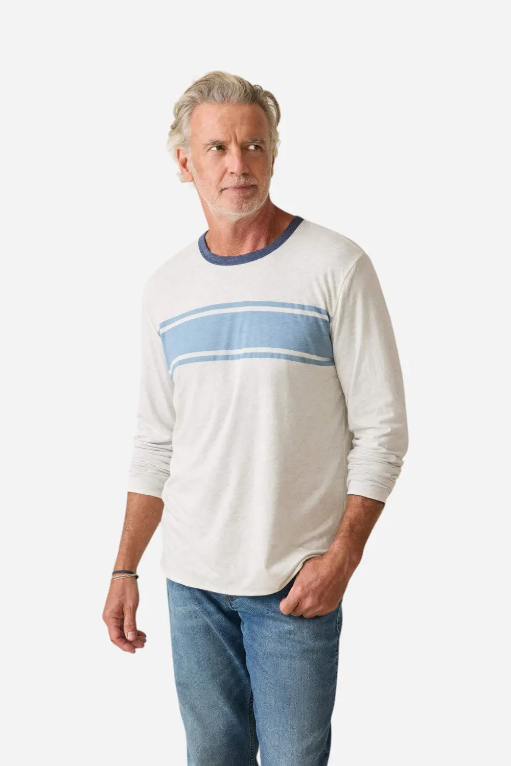 Faherty Long Sleeve Cloud Reversible Crew In Ivory Heather 1