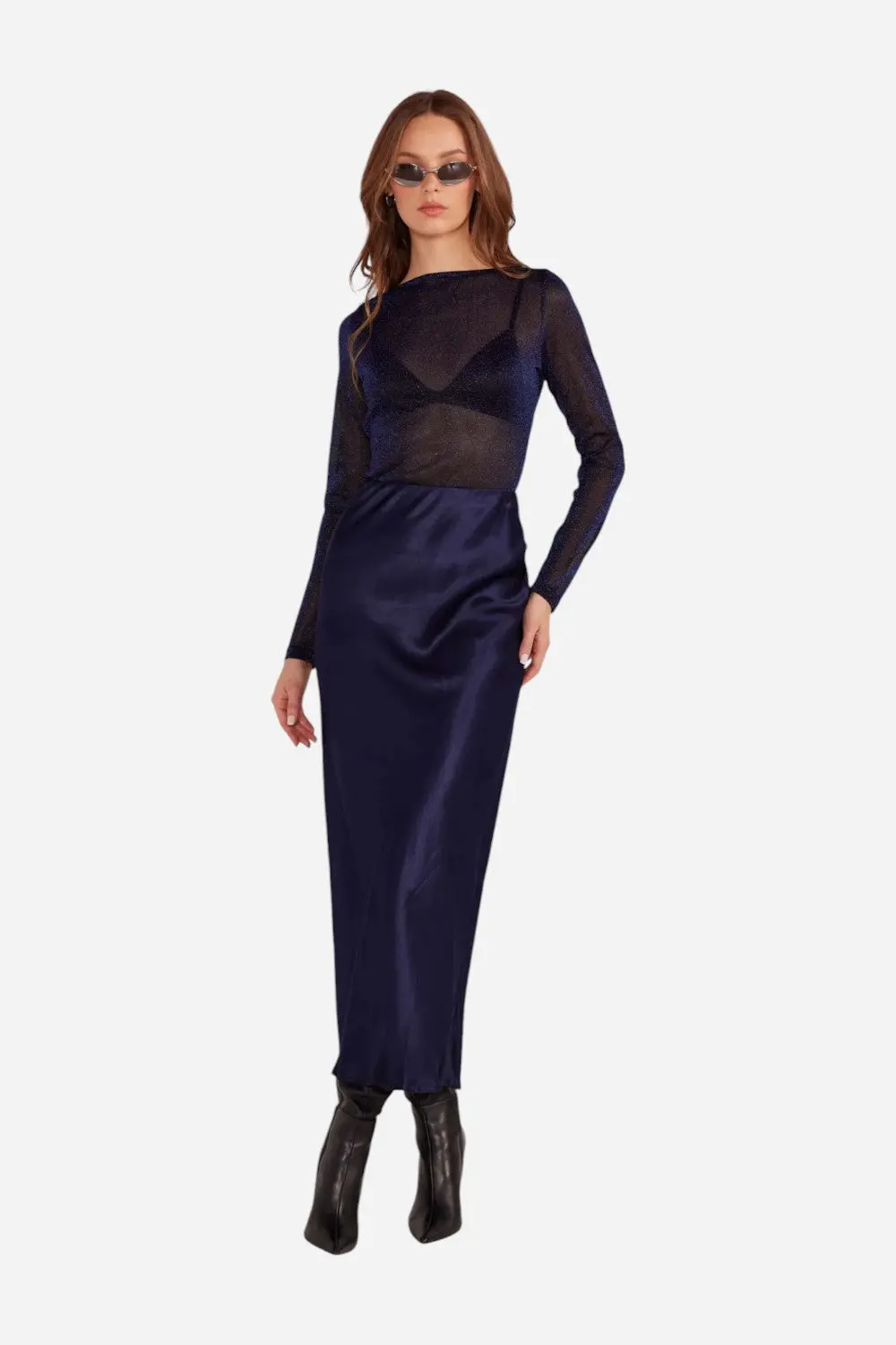 Minkpink Lumina Bias Slip Skirt In Midnight 1