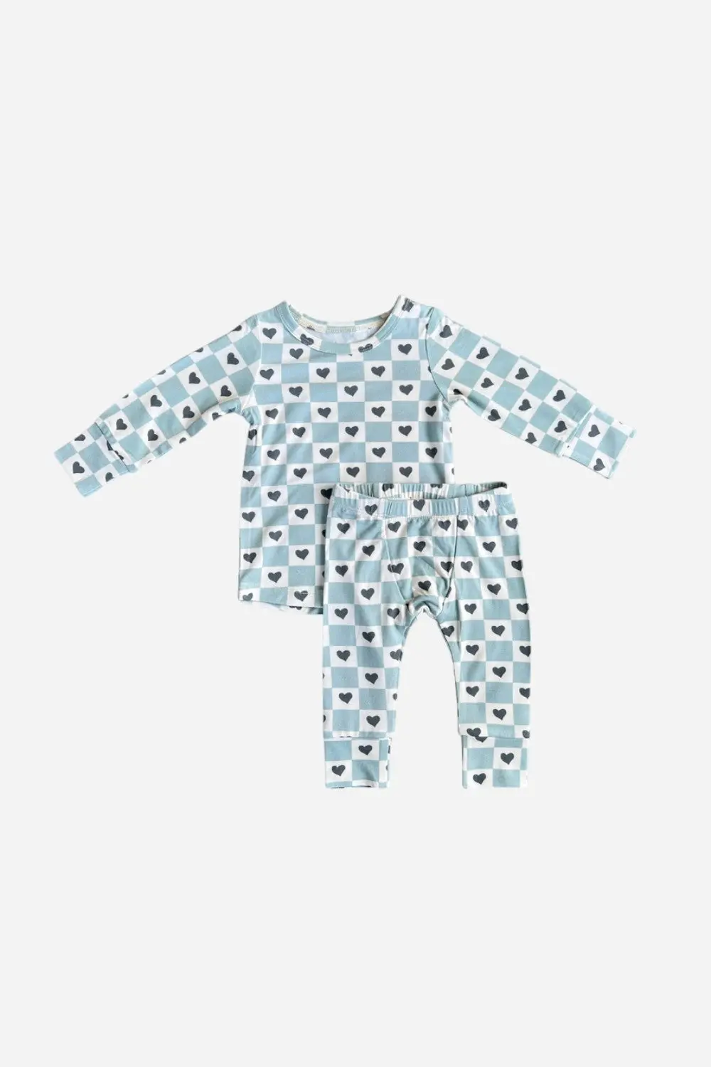 Babysprouts Clothing Bamboo Lounge Set In Checkered Boy's Hearts 1