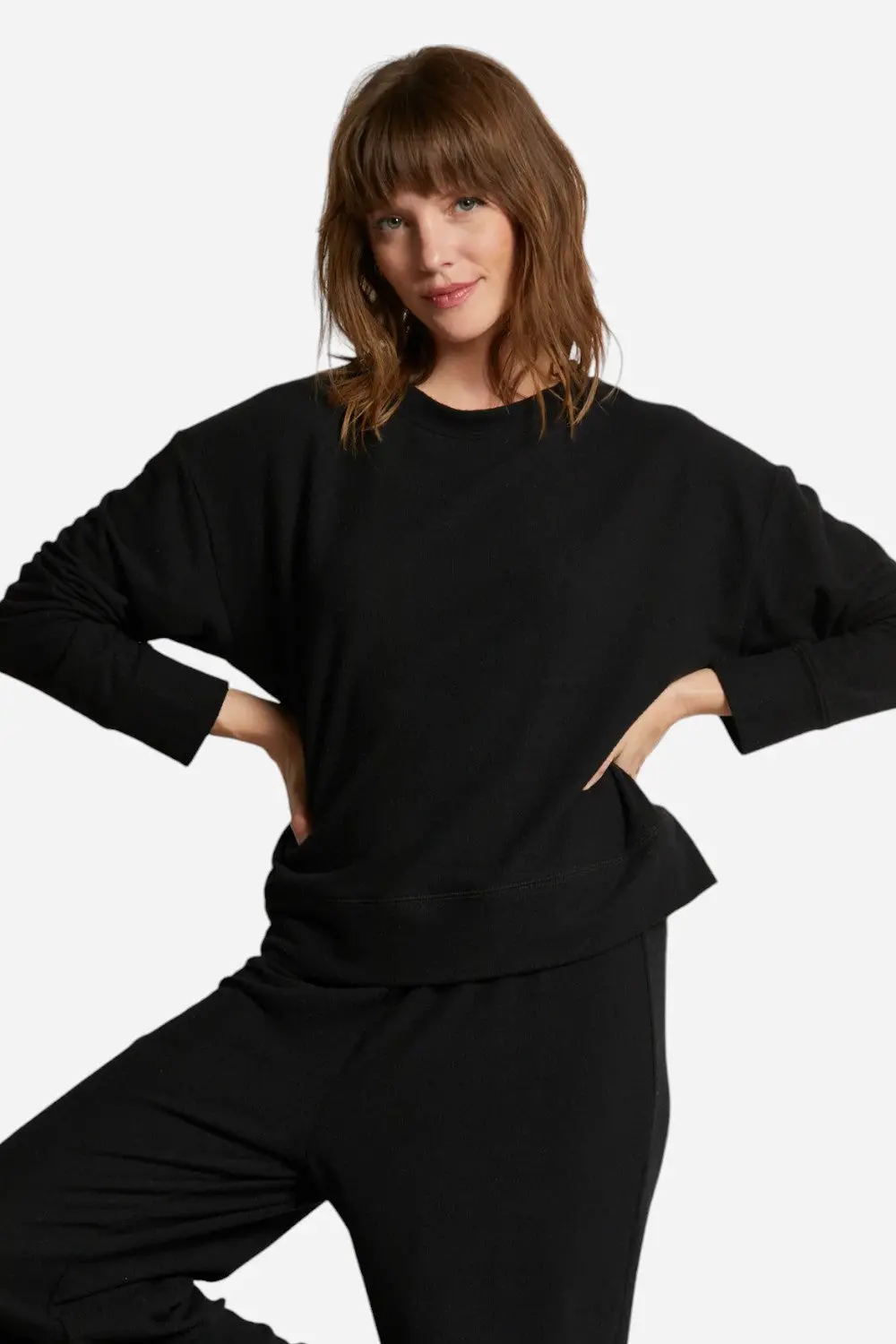 Perfect White Tee Selma Brushed Sweater Pullover In True Black 1