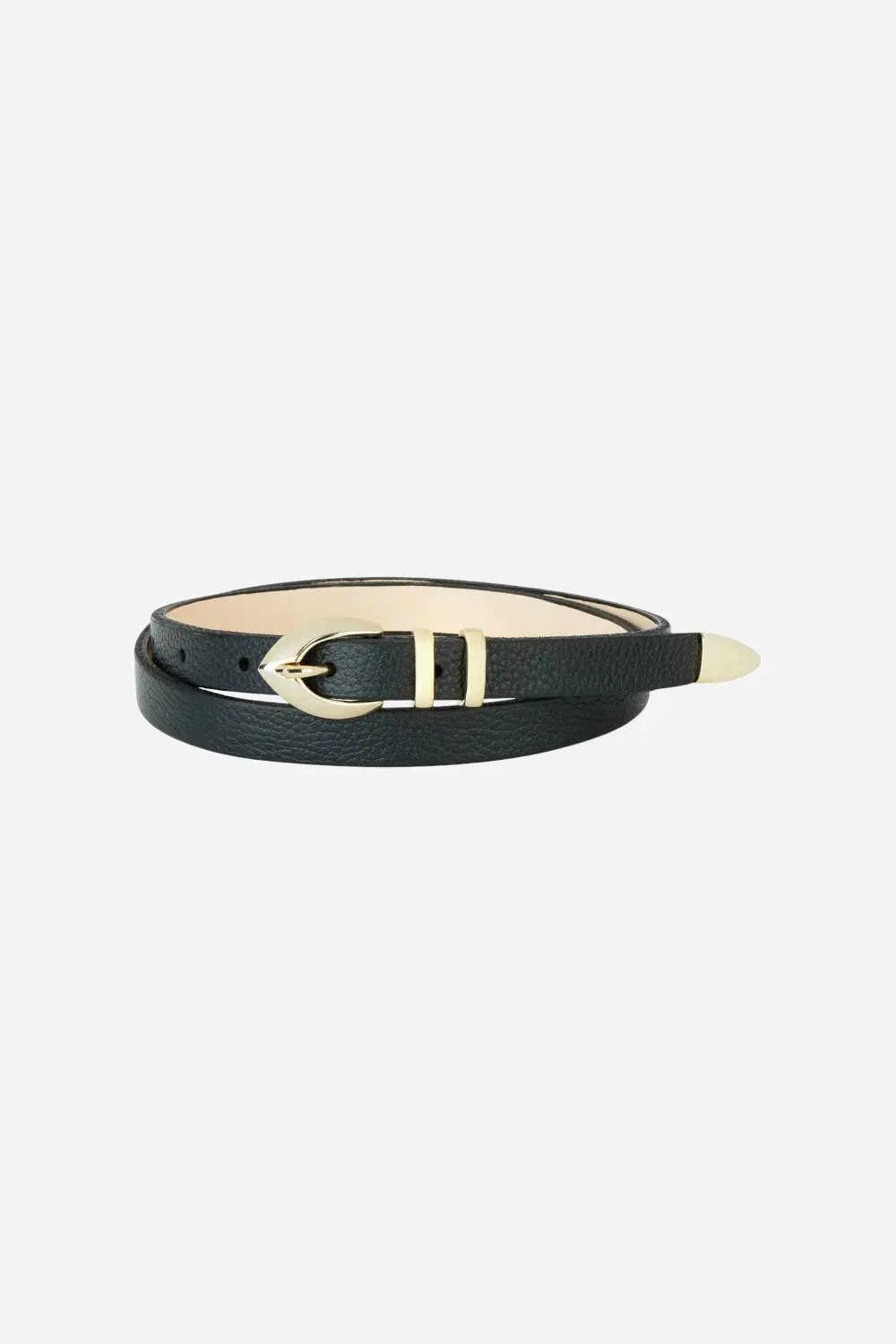 Brave Leather Ltd Akia Pebbled Belt In Black - Gold 1