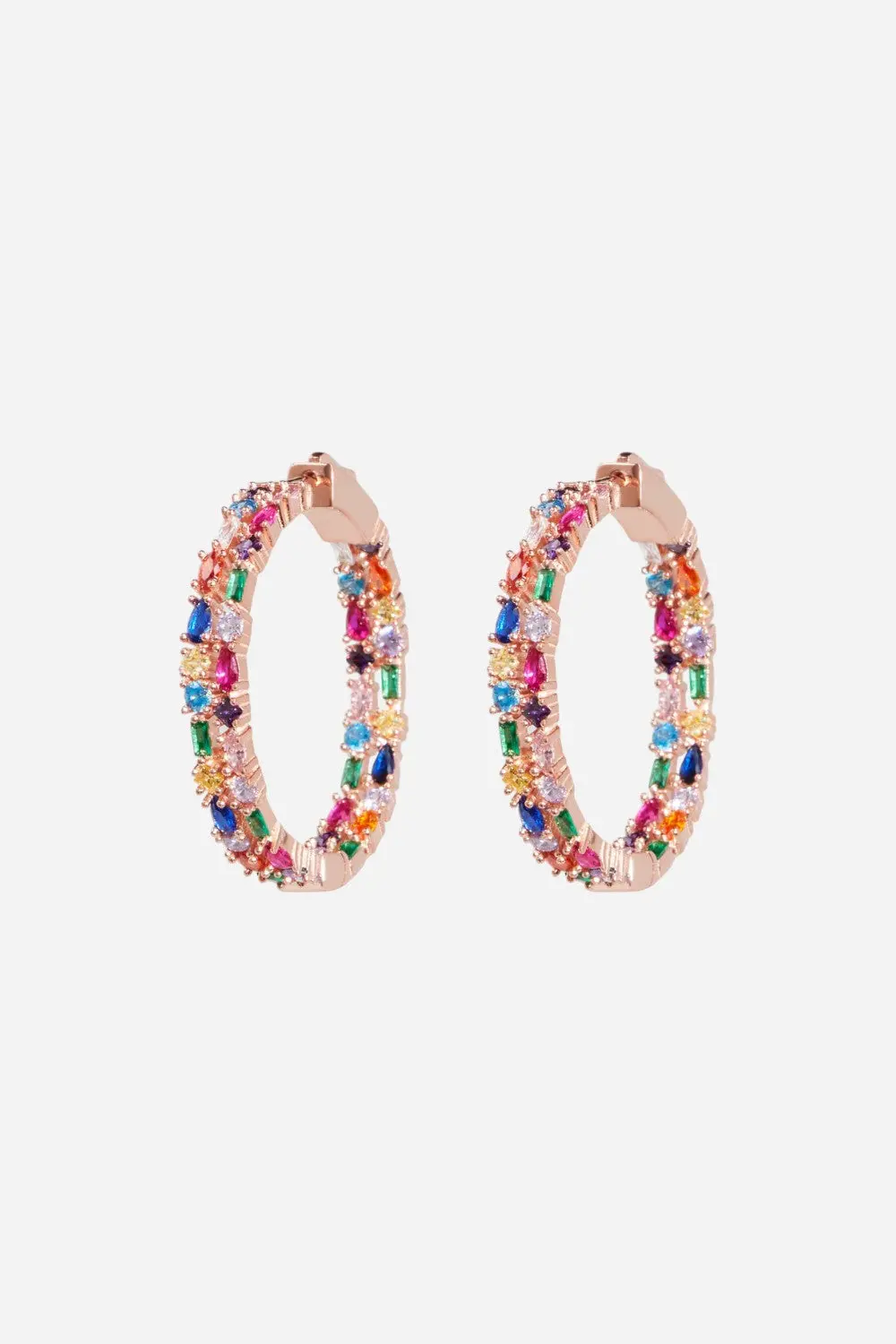 Nickho Rey Small Casey Hoops In Rose Gold With Multi Color Stones 1