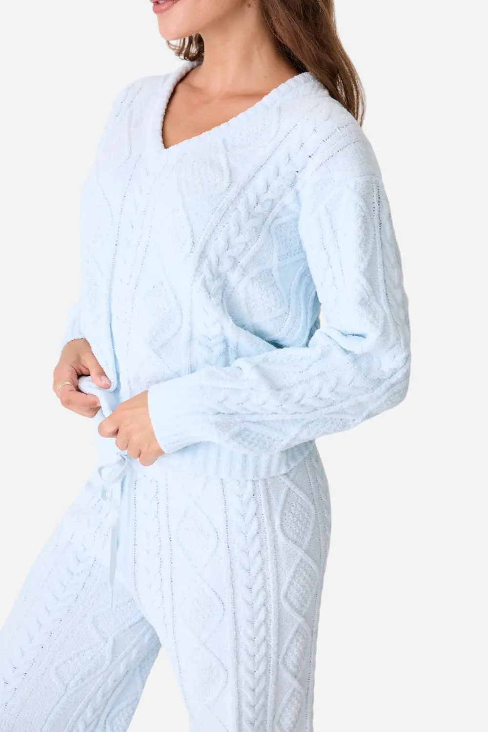 Pj Salvage Long Sleeve Cable Crew Top Blue Air 3