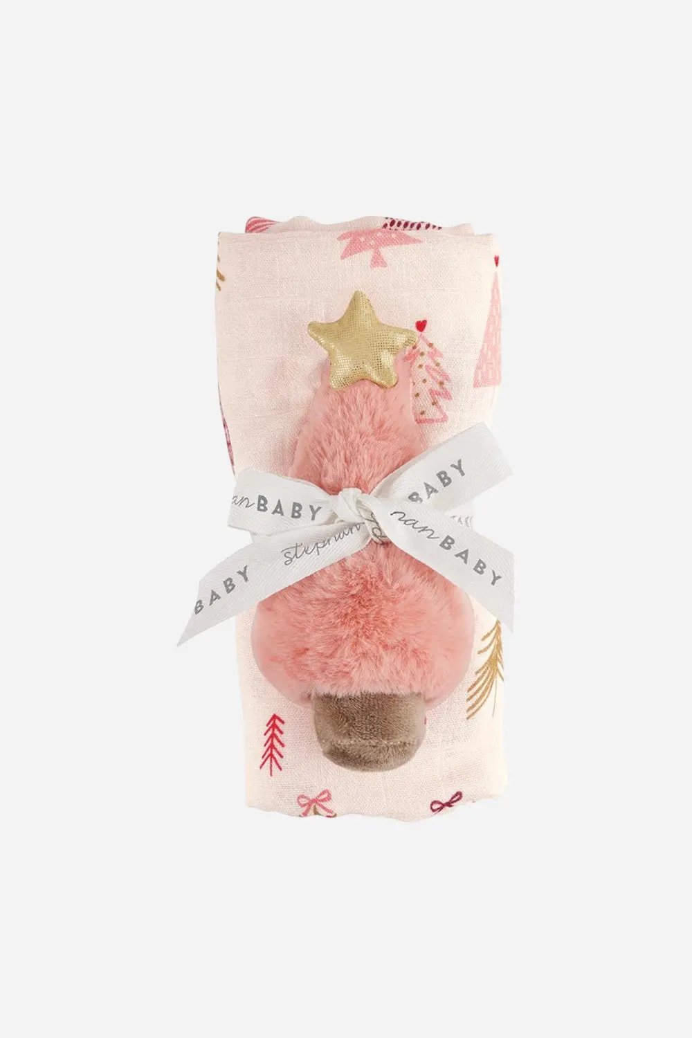 Pink Tree Baby Swaddle With Plush Rattle 1