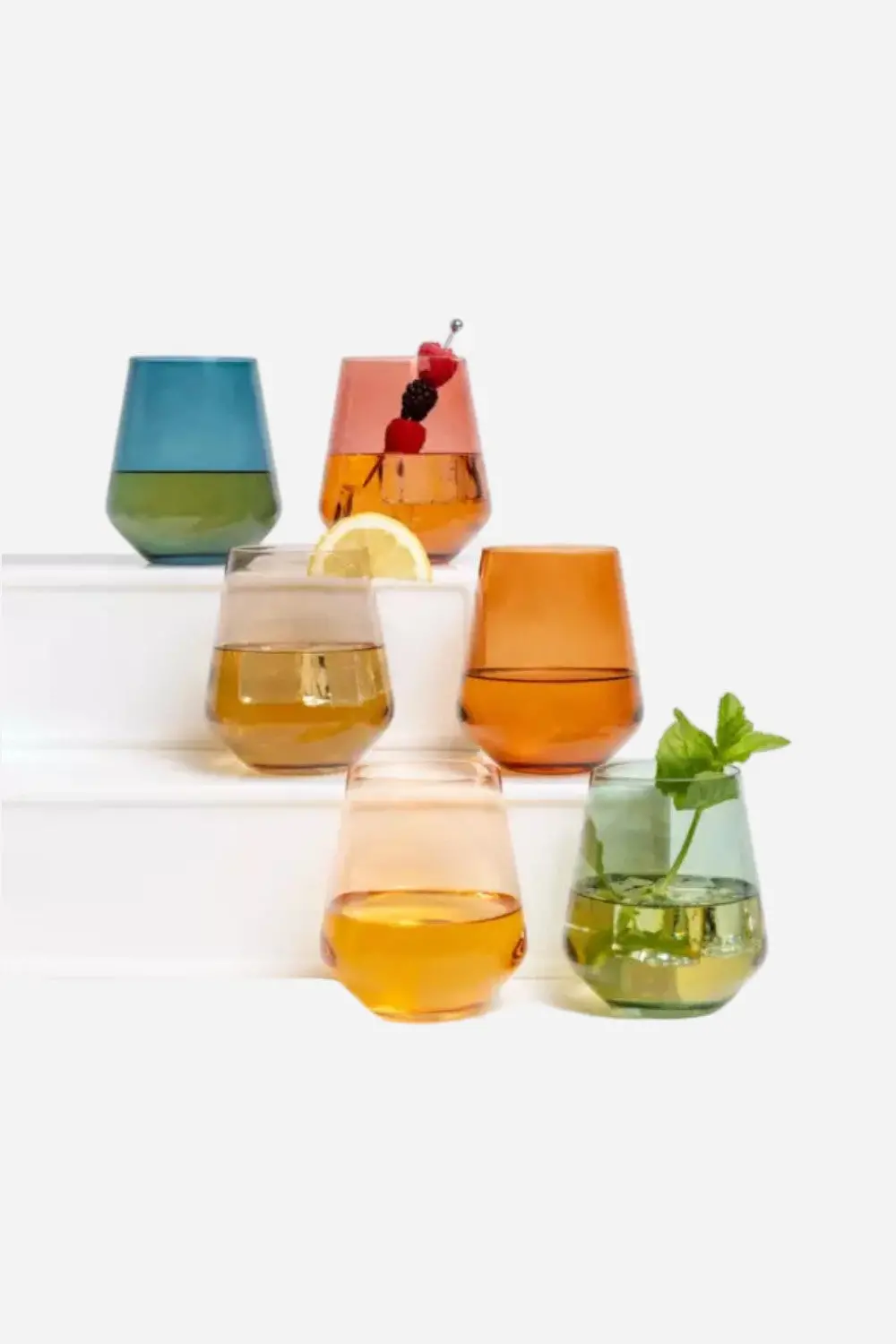 Saludi Glassware Stemless Wineglasses Multi-Color Set Of 6 1