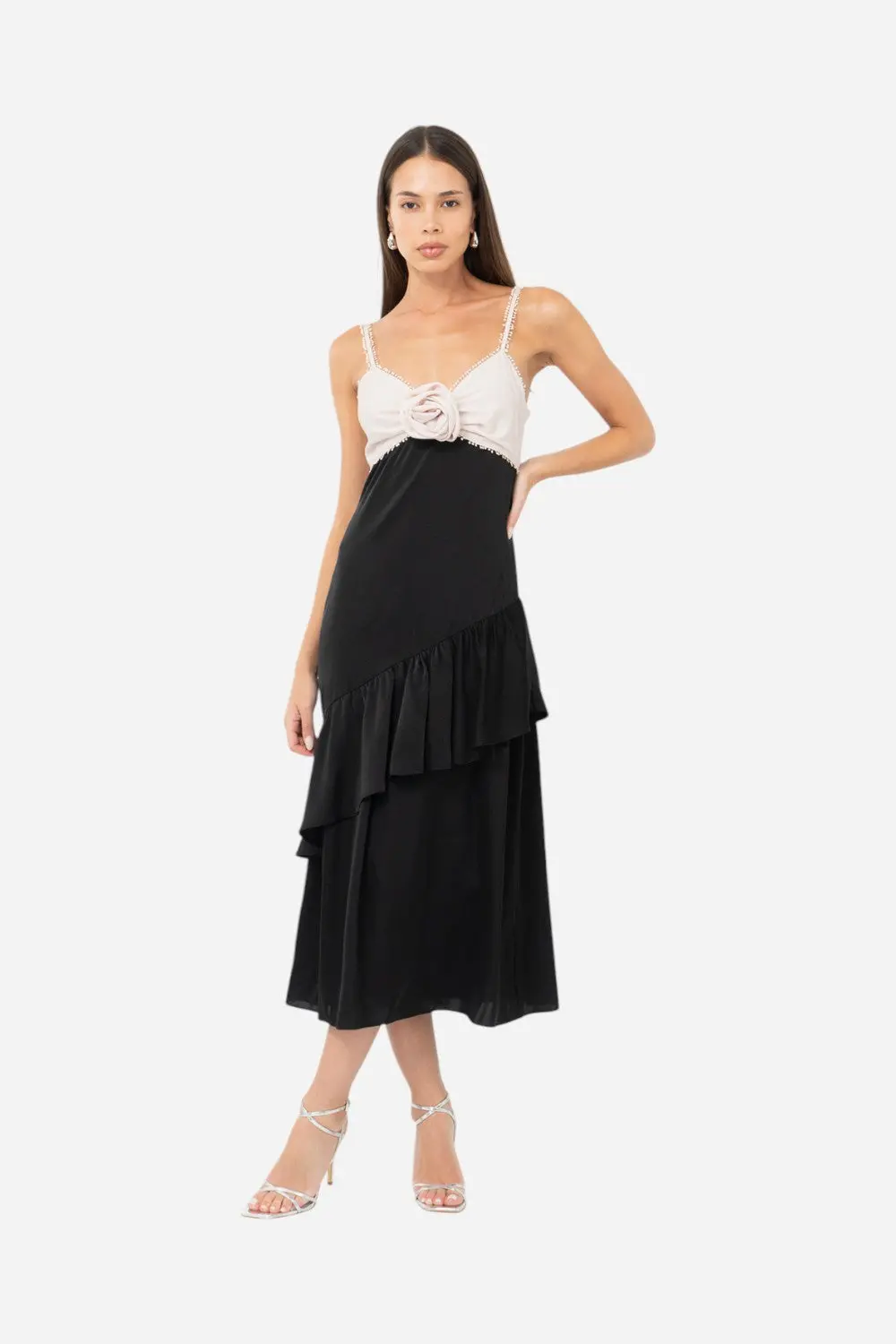 Adelyn Rae Zadie Asymmetrical Ruffle Midi Dress 1