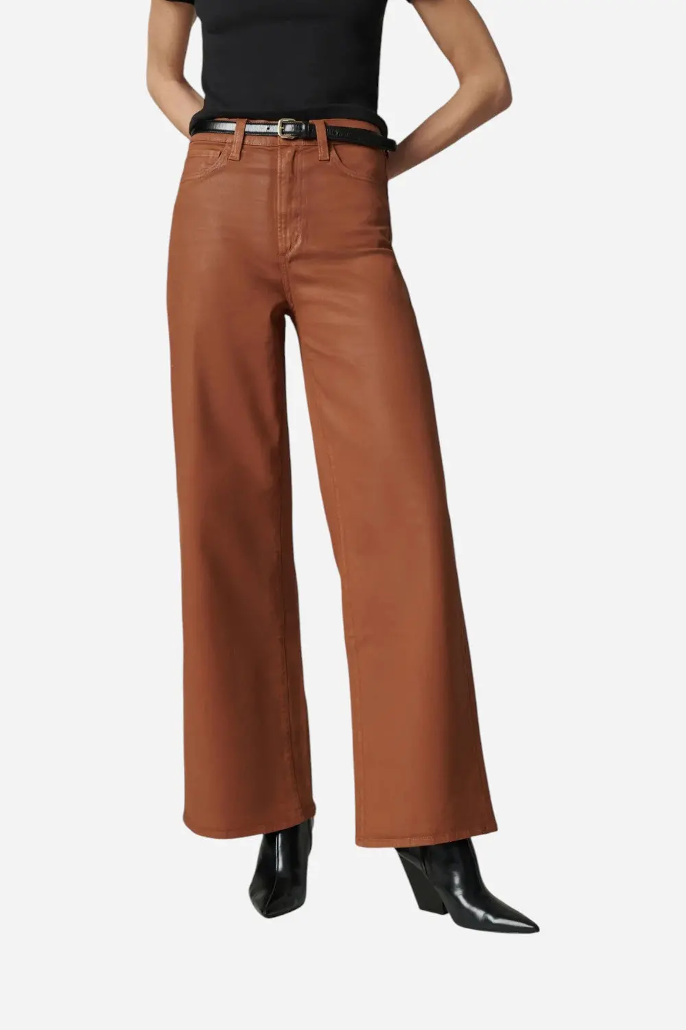 Joe's Jeans The Mia Petite Coated Wide Leg In Leather Brown 1