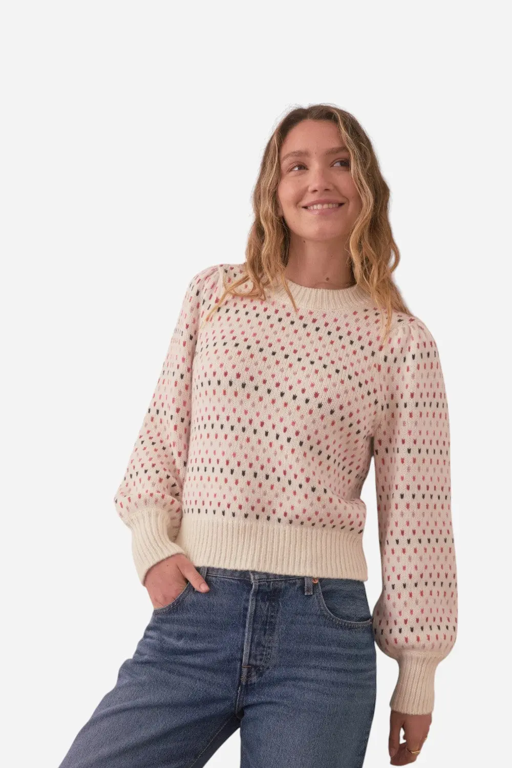 Marine Layer Alma Puff Sleeve Sweater In Warm Multi 1