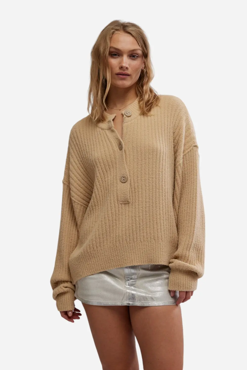 Free People Cocoa Henley In Sugar Cookie 1