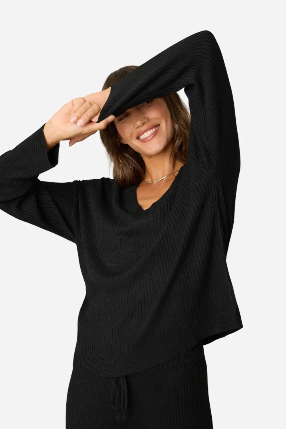 Pj Salvage Jet Set Luxe Ribbed Long Sleeve Top In Black 3