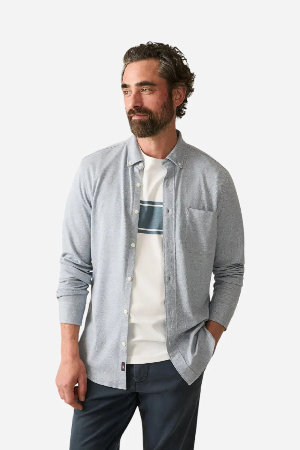 Faherty Coastline Knit Shirt Oceanside Blue 1