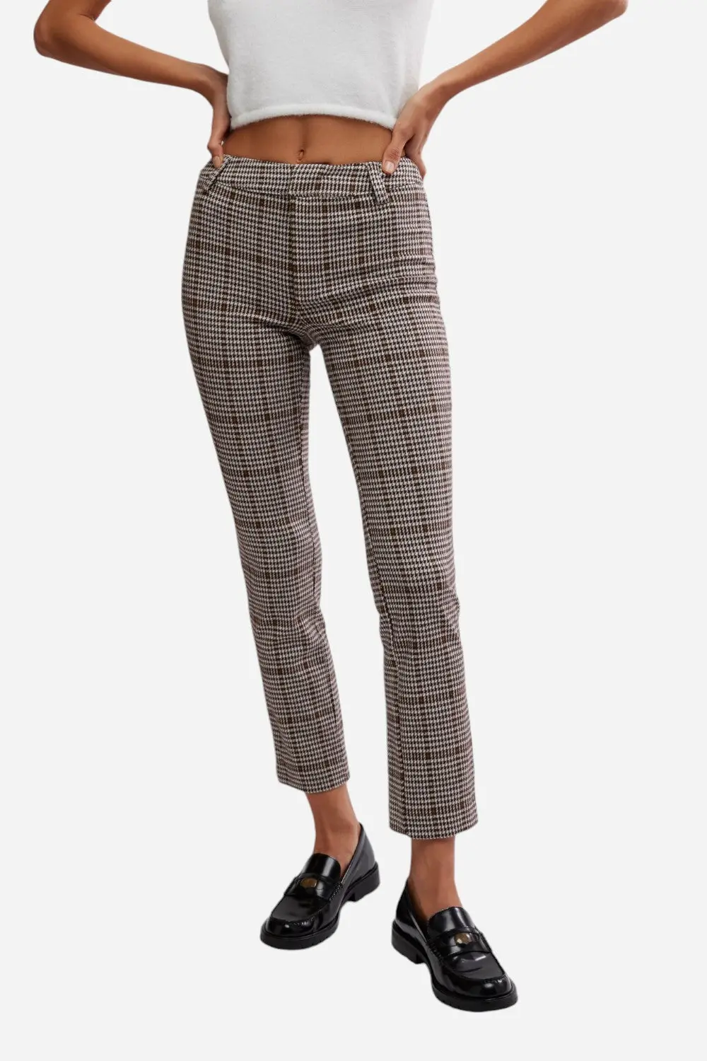 Free People Molly Plaid Slim Pant In Neutral Combo 1