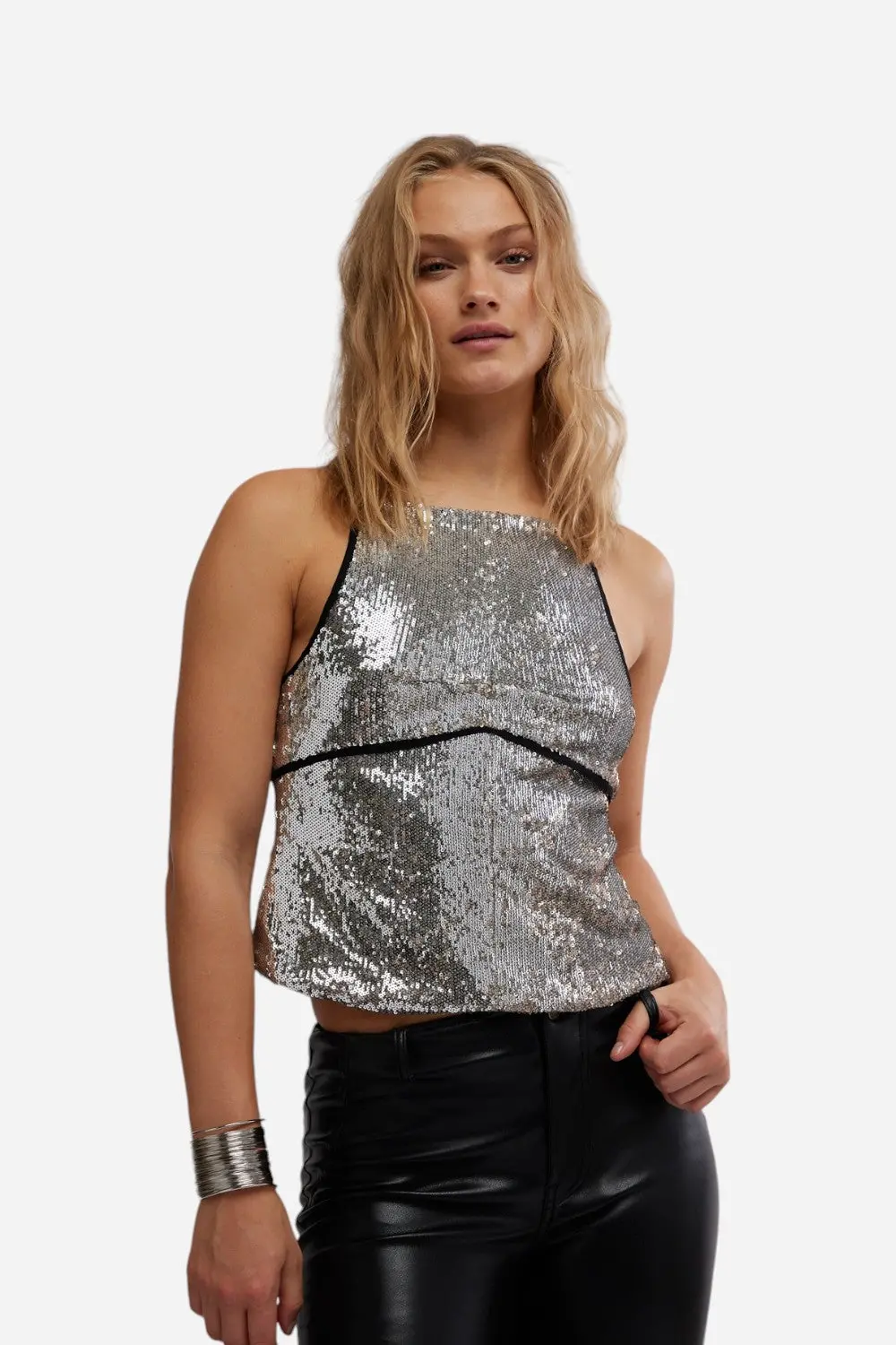 Free People James Sequin Tank In Silver Combo 1