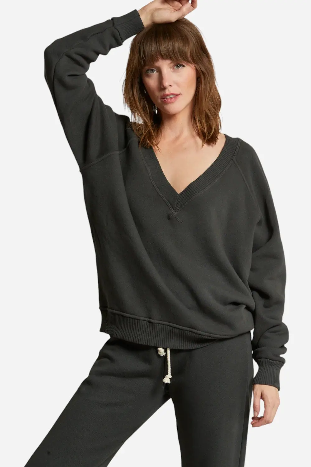 Perfect White Tee Dakota V-Neck Sweatshirt In Vintage Black 3