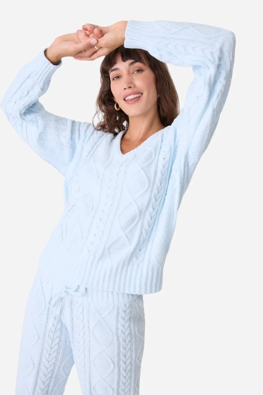 Pj Salvage Long Sleeve Cable Crew Top Blue Air 2
