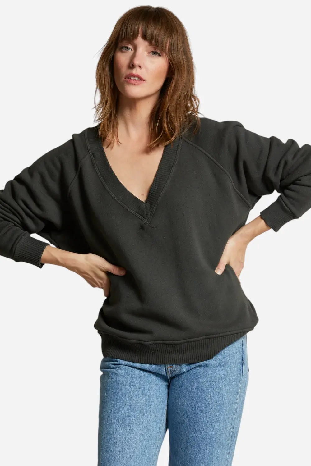 Perfect White Tee Dakota V-Neck Sweatshirt In Vintage Black 1