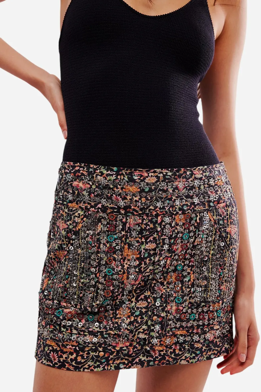 Free People Embellished Mini Skirt In Black 1