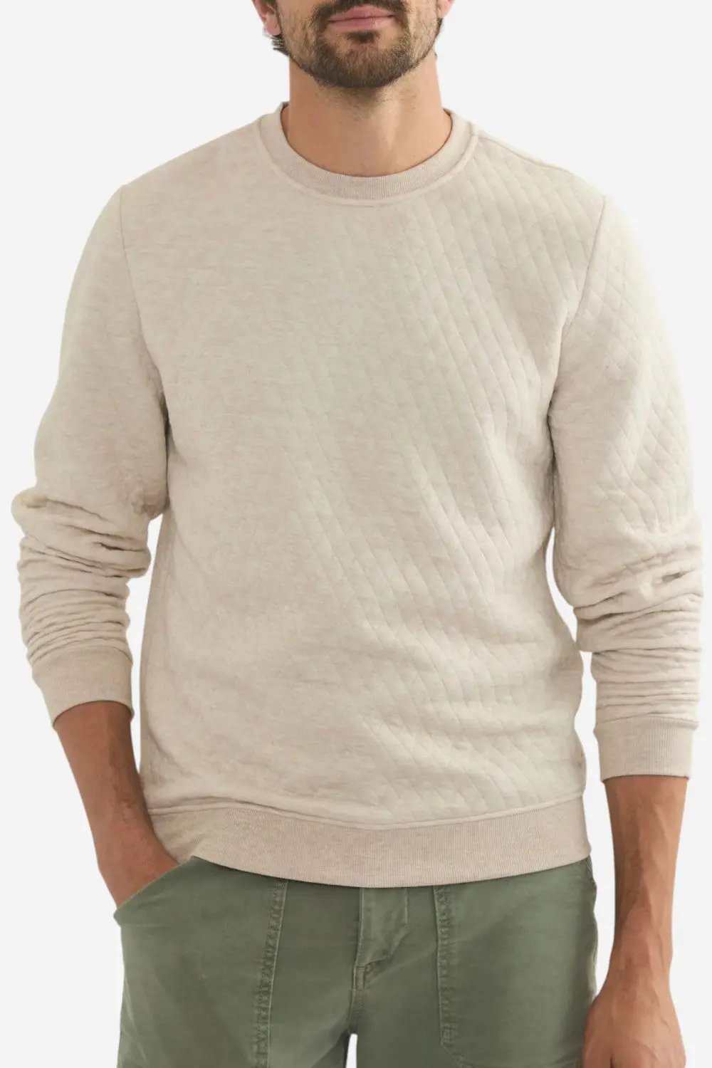Marine Layer Corbet Quilted Crewneck In Dark Oat Heather 1