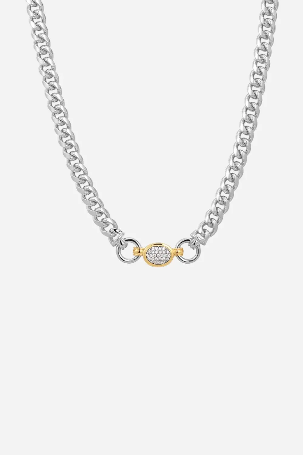 Luv Aj Pave Oval Link Necklace In Silver 1