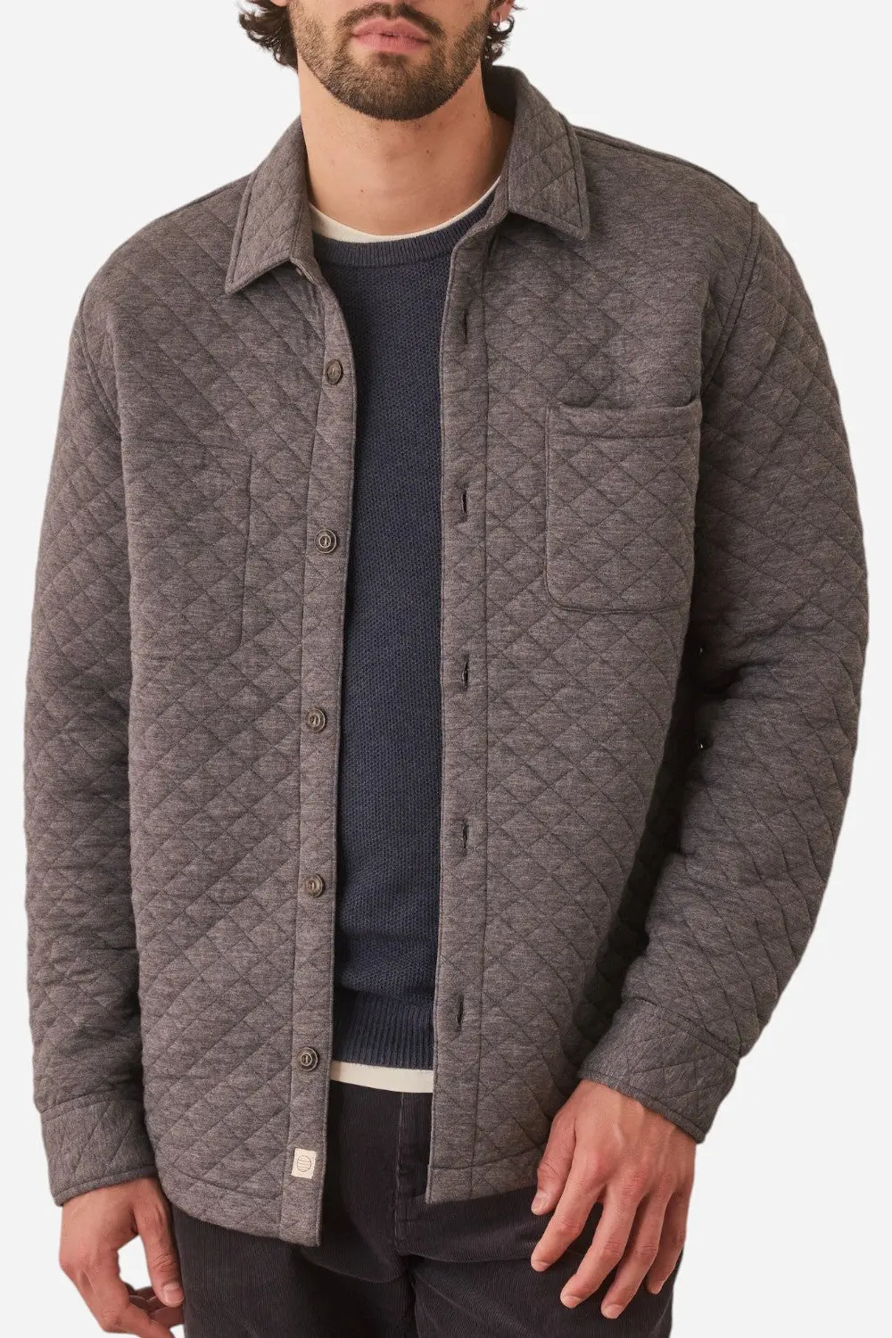 Marine Layer Corbet Quilted Overshirt In Dark Heather Grey 1