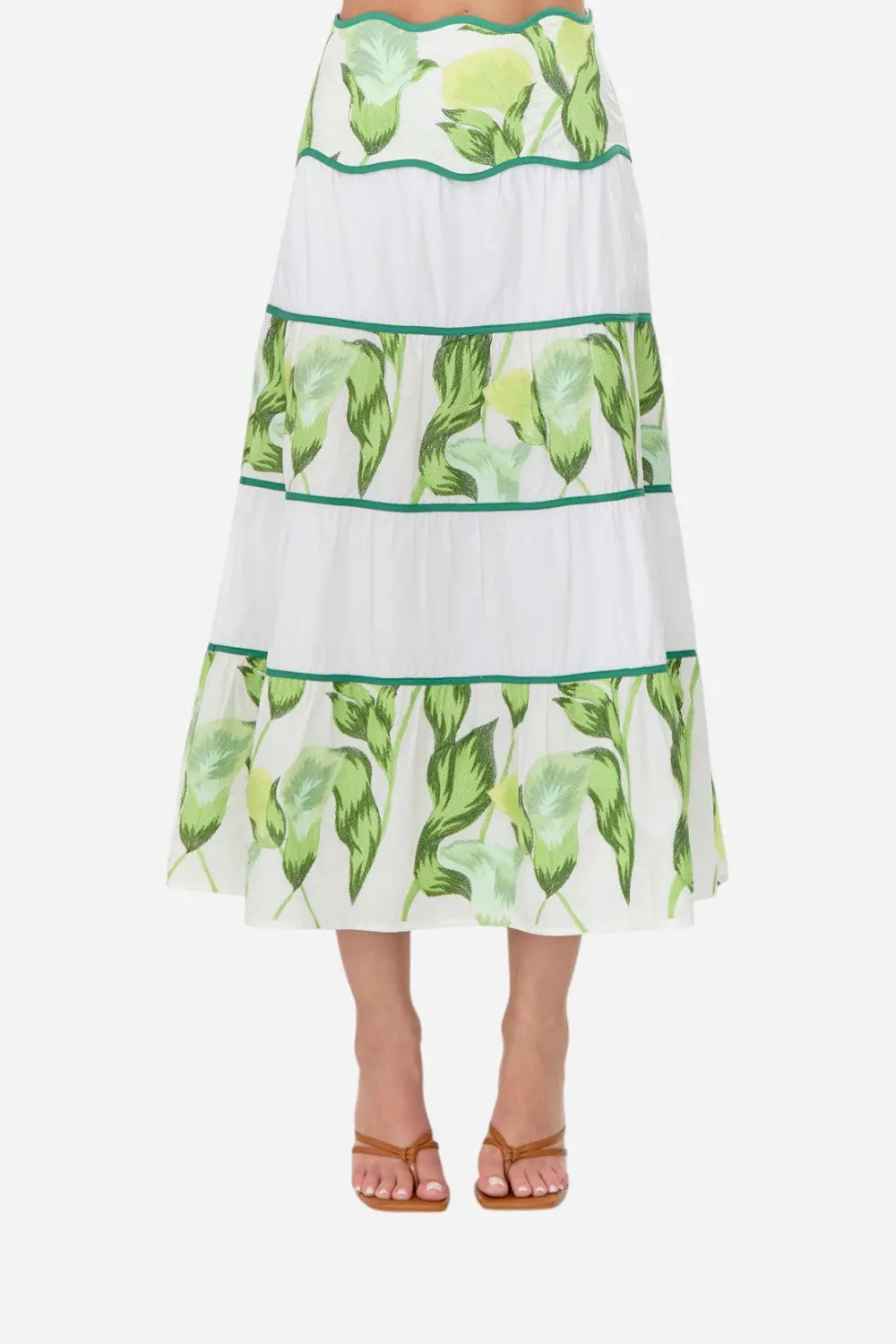 Adelyn Rae Daphne Embroidered Scalloped Trim Maxi Skirt 1