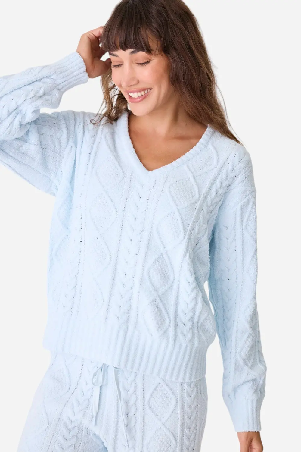 Pj Salvage Long Sleeve Cable Crew Top Blue Air 1