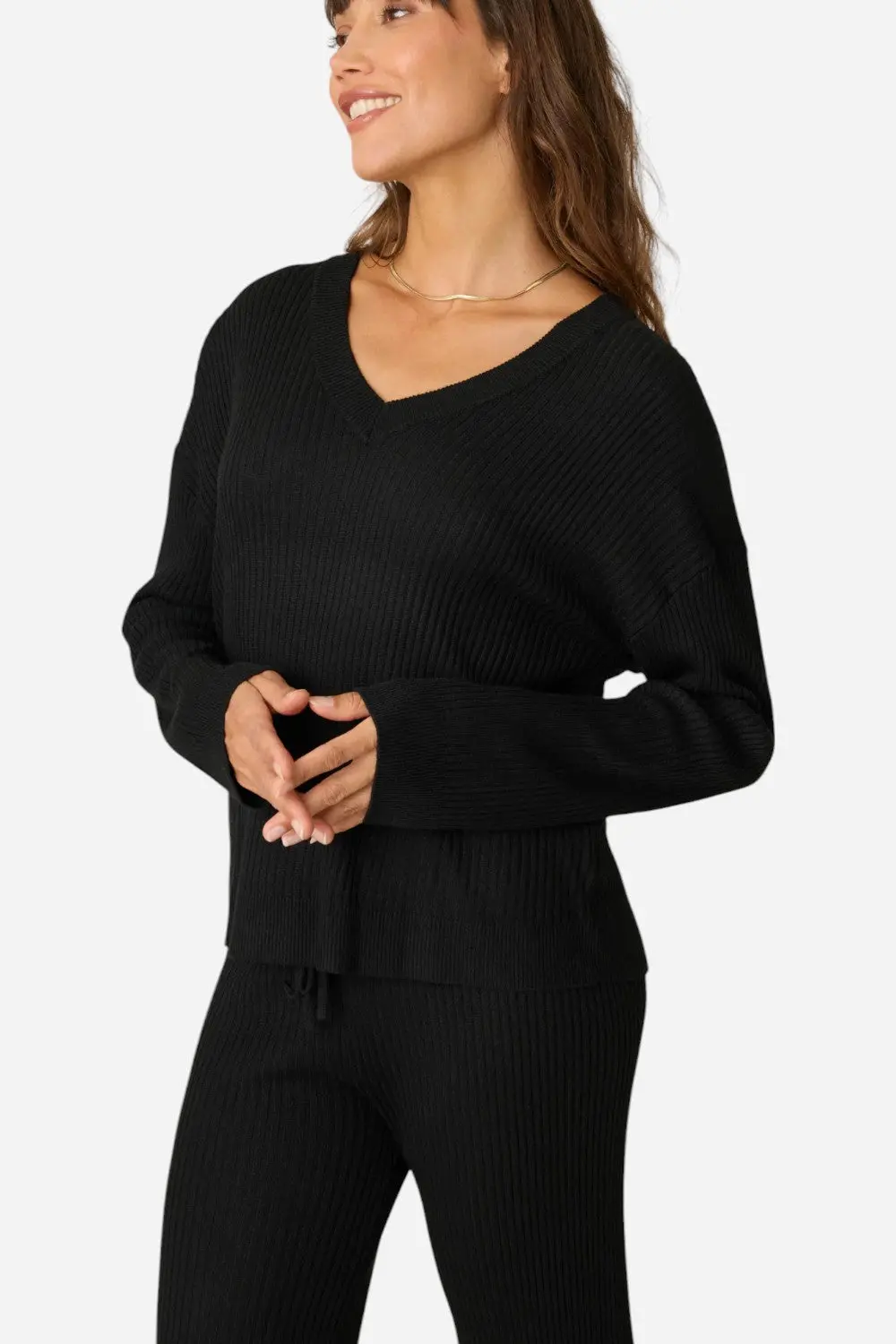 Pj Salvage Jet Set Luxe Ribbed Long Sleeve Top In Black 1