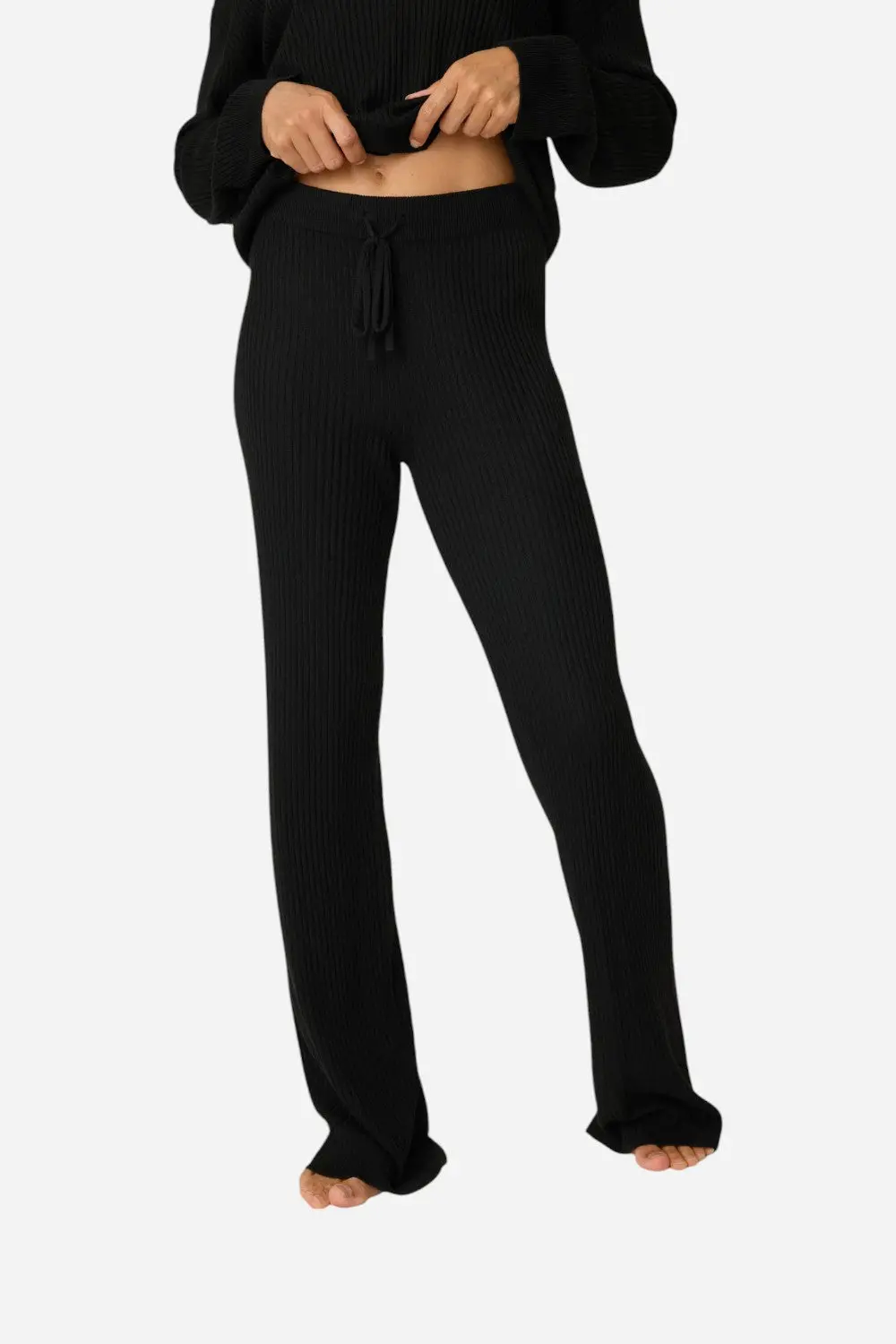 Pj Salvage Jet Set Luxe Ribbed Lounge Pant In Black 1