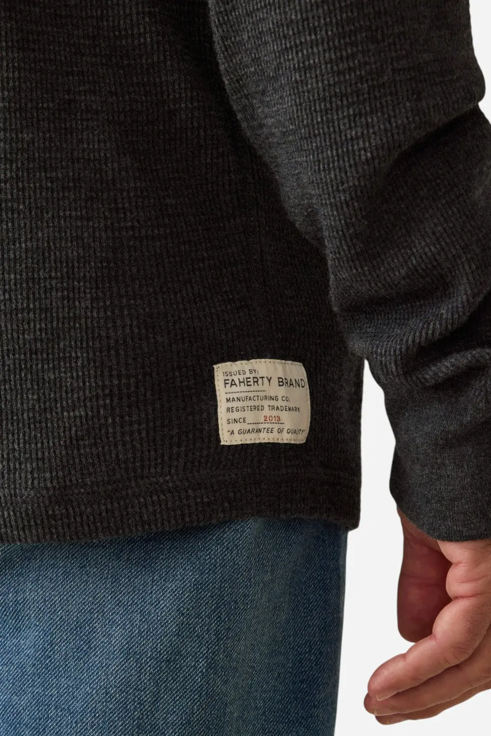 Faherty Long Sleeve Cloud Waffle Crew In Charcoal Heather 2