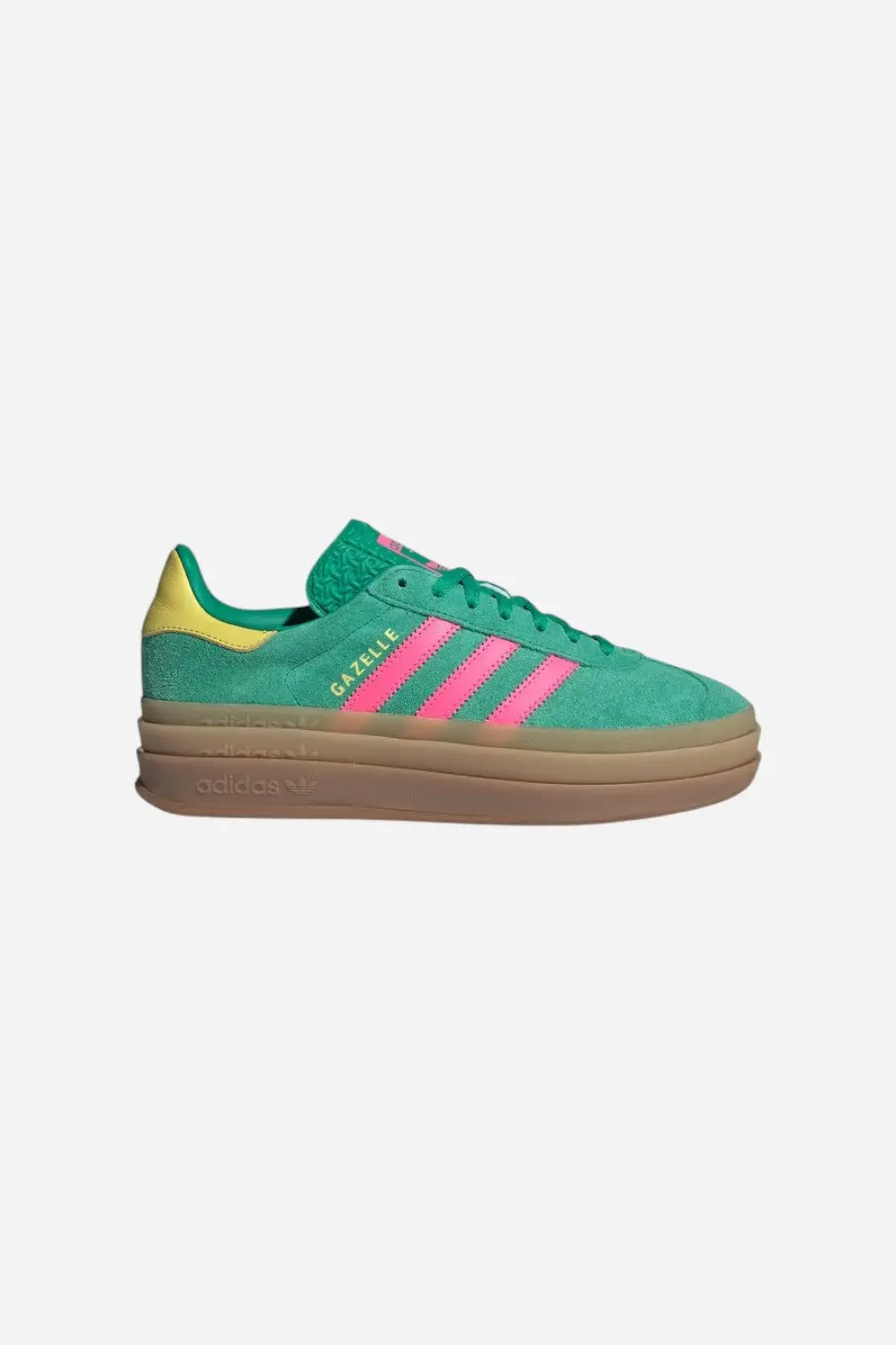 Adidas Gazelle Bold Shoes In Green, Lucid Pink & Pure Sulfur 1