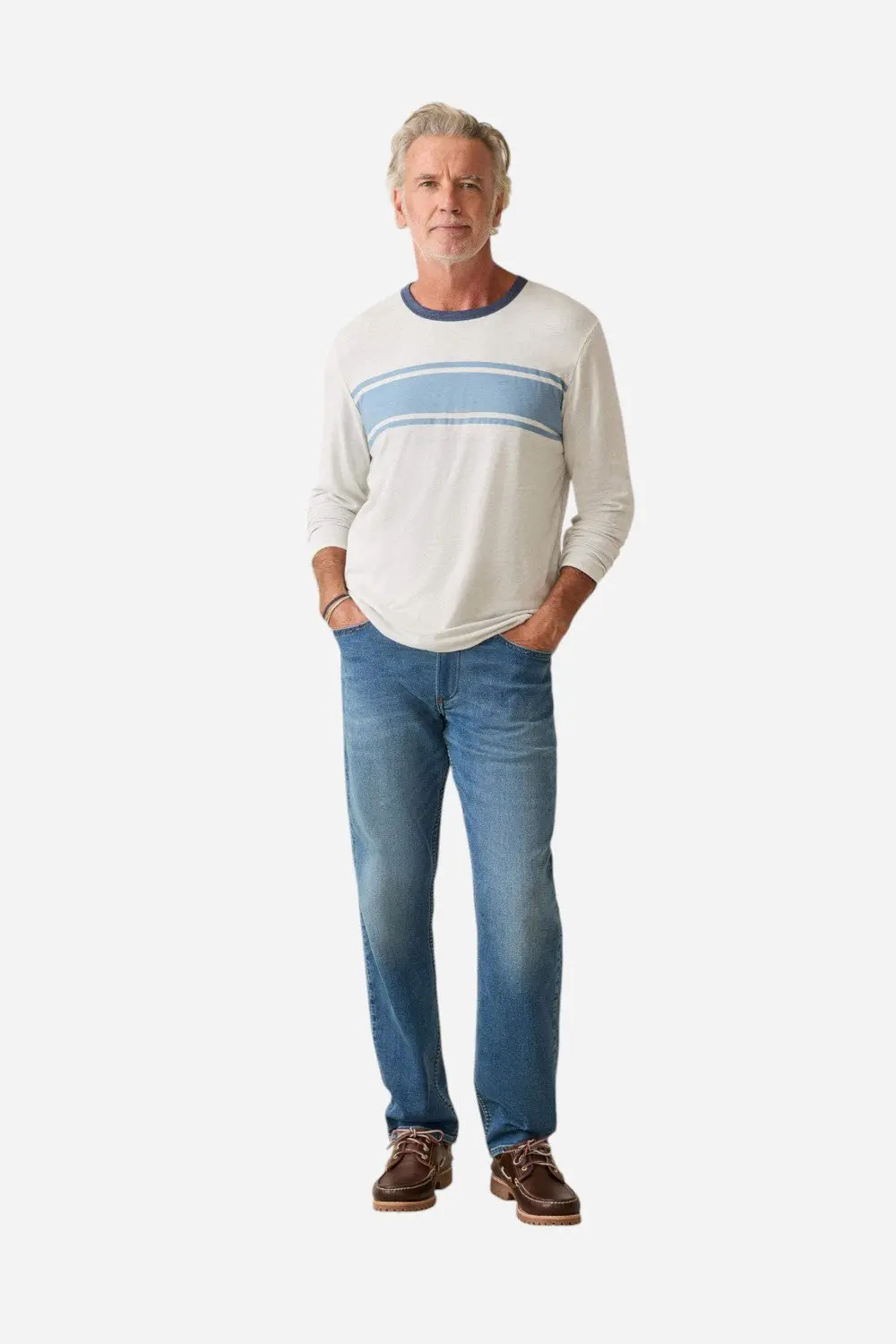 Faherty Long Sleeve Cloud Reversible Crew In Ivory Heather 2