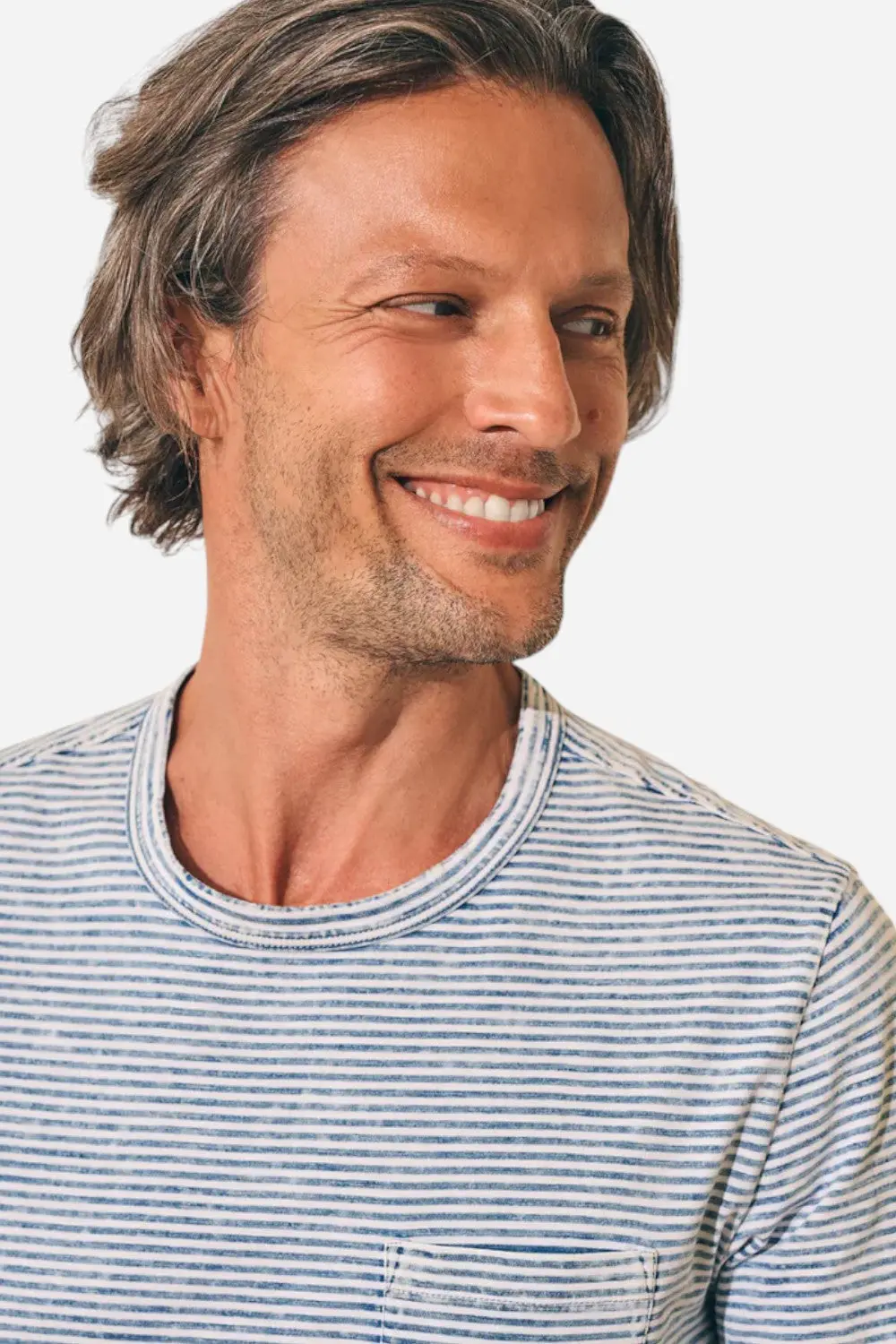 Faherty Short Sleeve Indigo Pocket Tee In Salt Wash Indigo Stripe 3