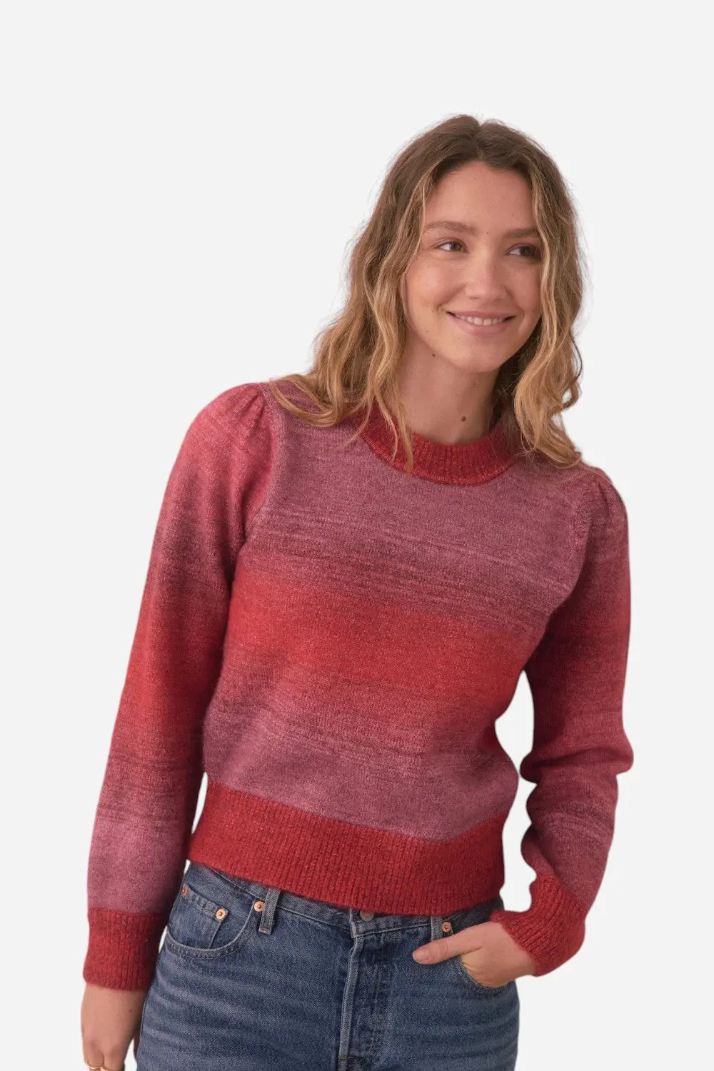 Marine Layer Alma Puff Sleeve Sweater In Warm Ombre 1