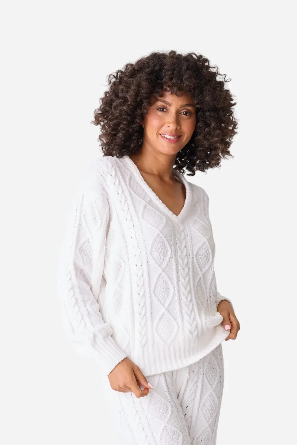 Pj Salvage Long Sleeve Cable Crew Top Ivory 1
