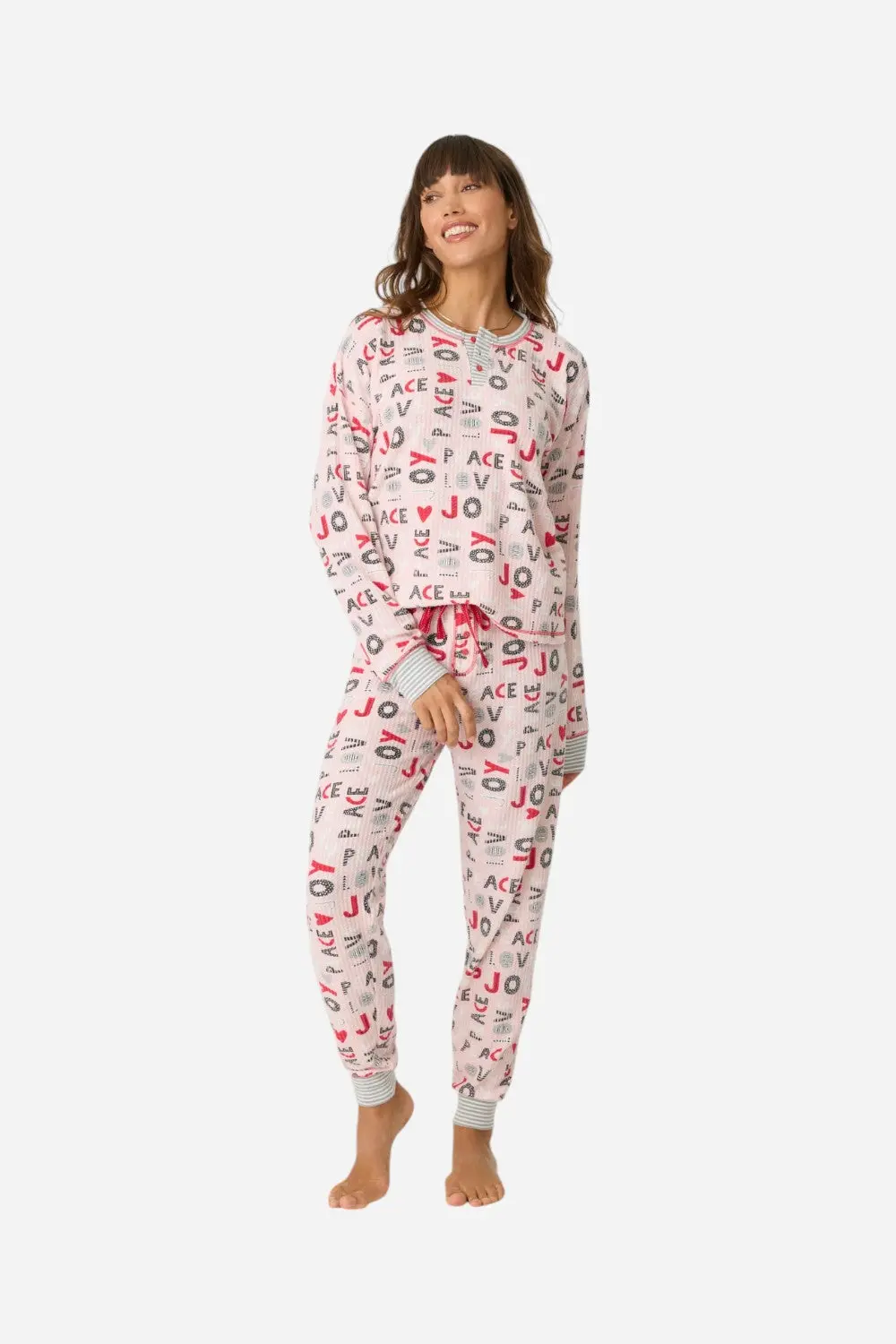Pj Salvage Peace & Joy Waffle Thermal Ski Jammie Set 1