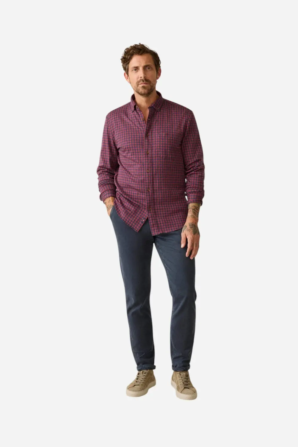 Faherty Coastline Knit Shirt In Navy Red Gingham 3