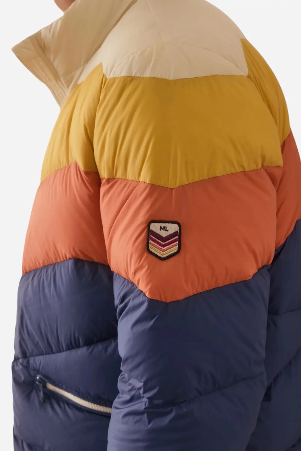 Marine Layer Colorblock Puffer Jacket In Blue/Orange Colorblock 4