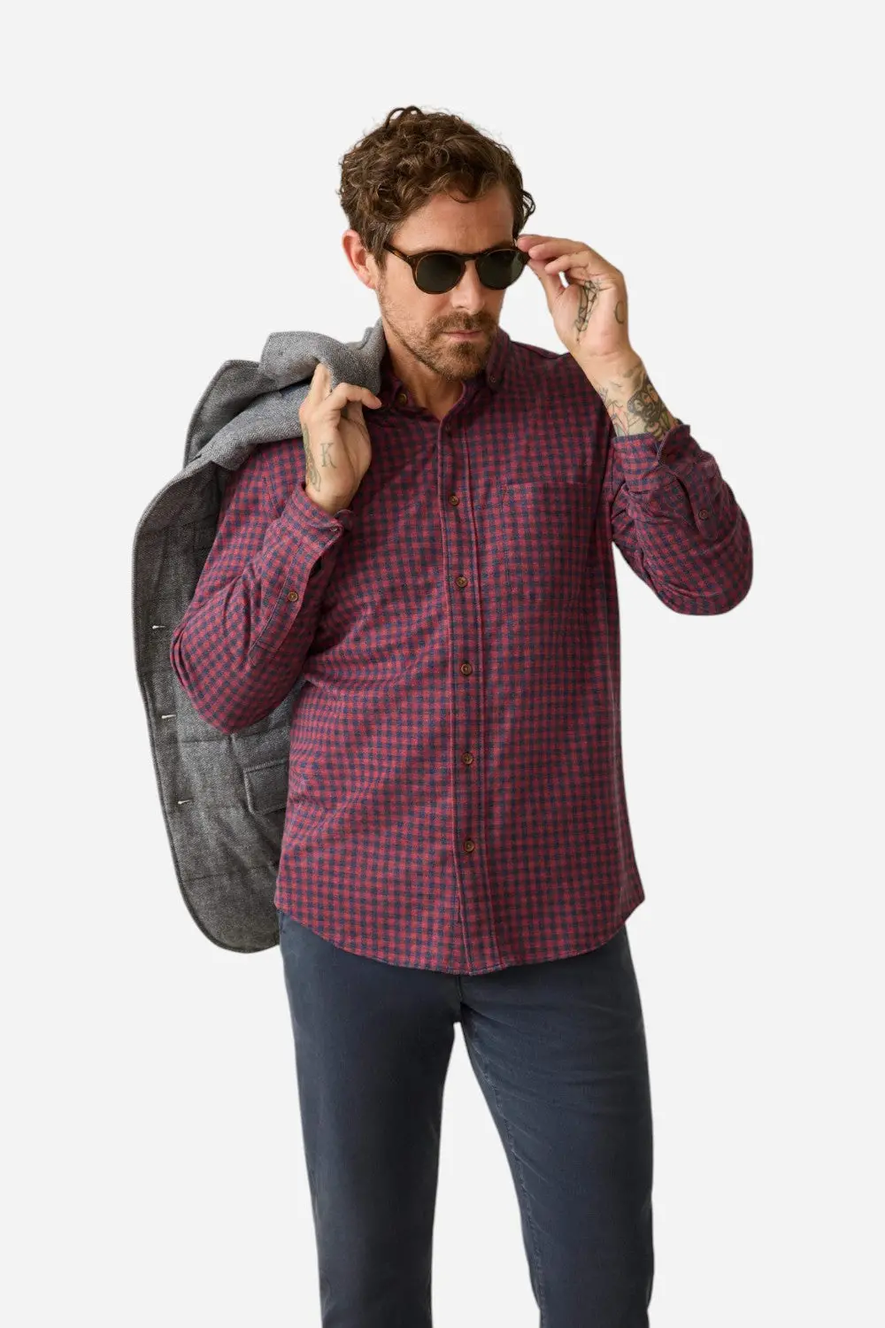 Faherty Coastline Knit Shirt In Navy Red Gingham 4